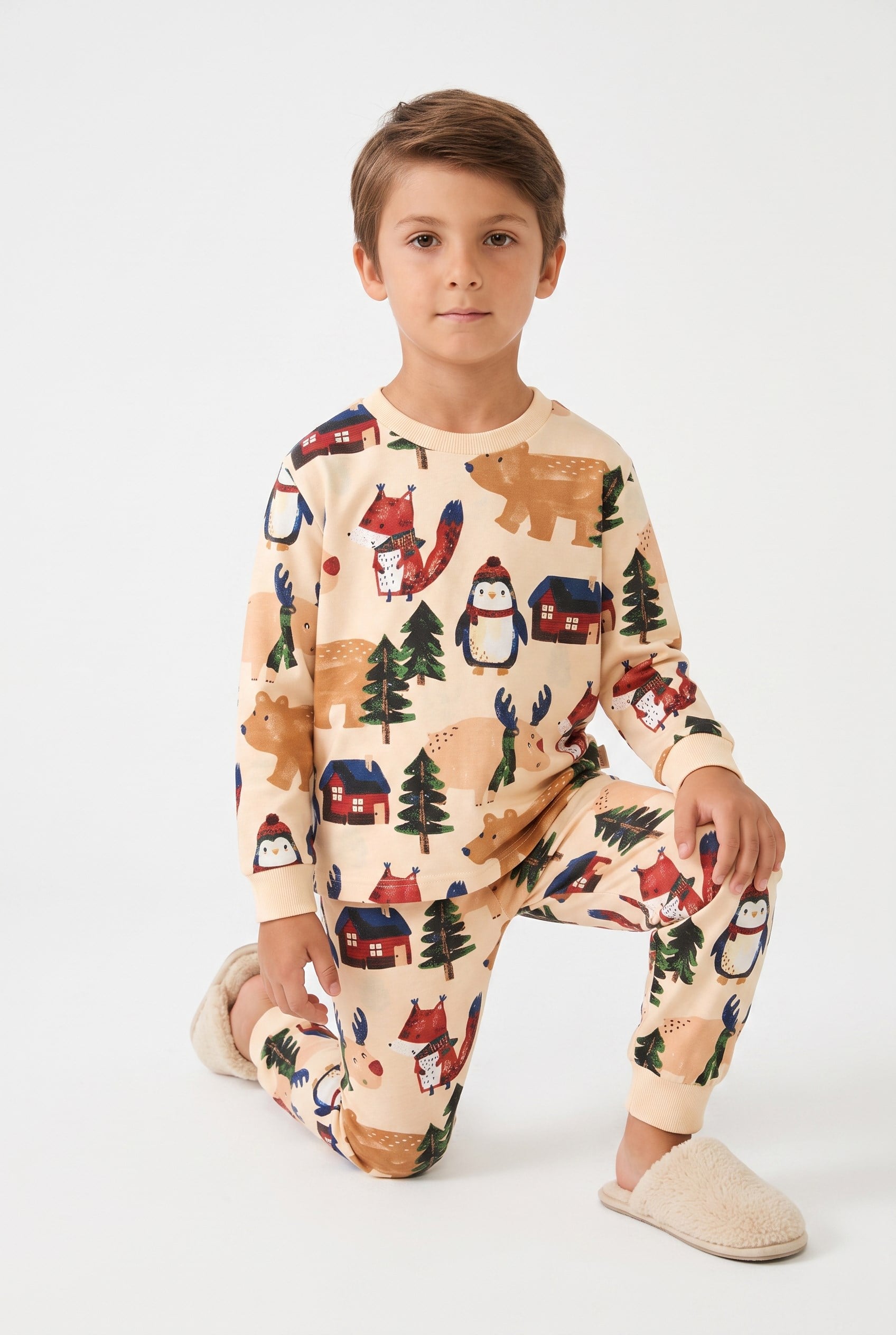 4-8 Yaş Jungel Animals Pamuklu Çocuk Pijama Takım