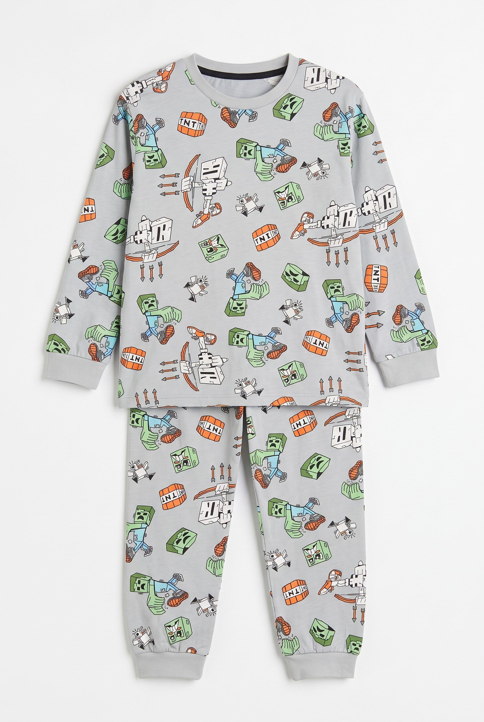 9-13 Yaş Cartoon Print Pamuklu Çocuk Pijama Takım Yeşil