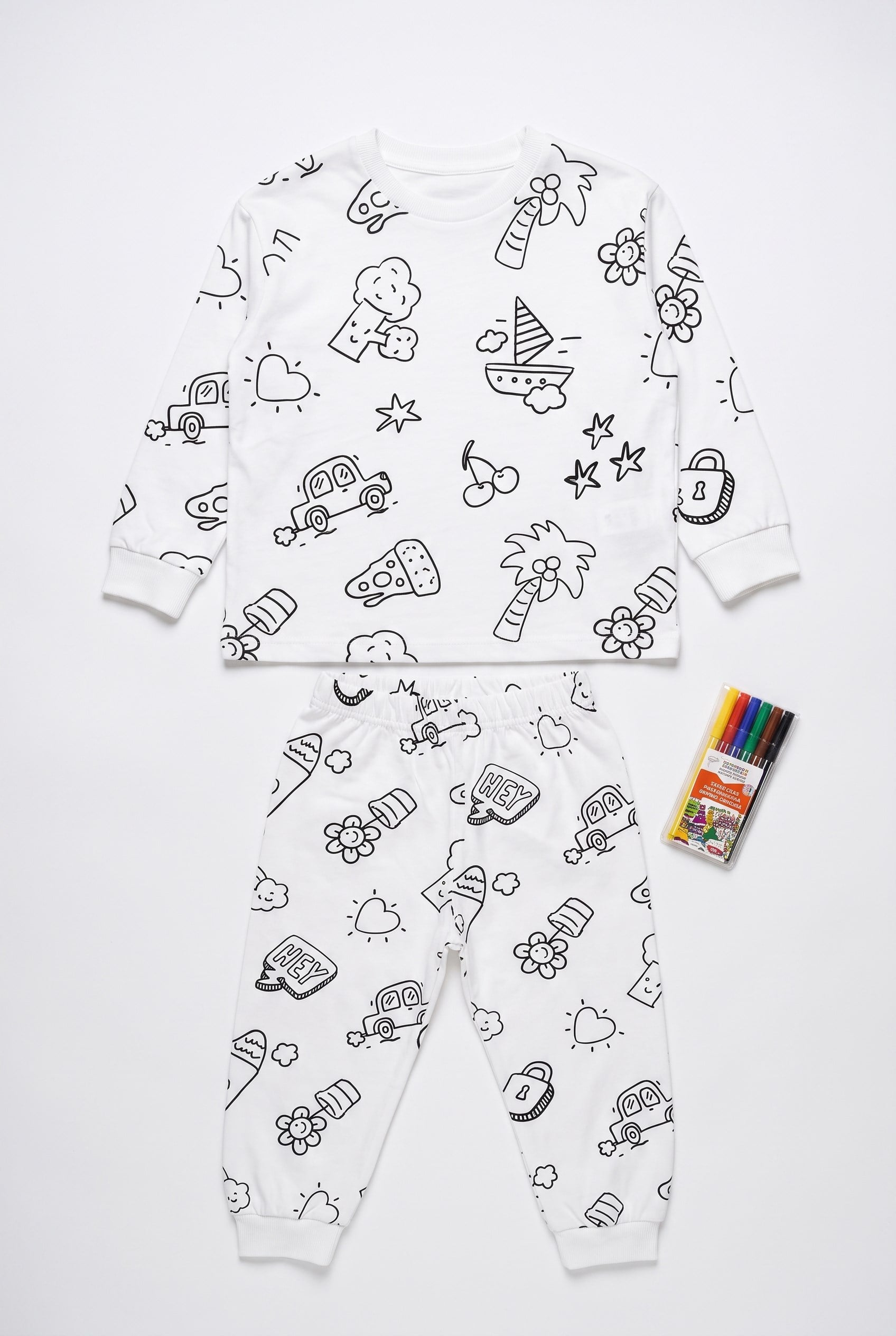 4-8 Yaş Yıkanabilir Boya Hediyeli Colorbook Uzun Kol Çocuk Pijama Takım