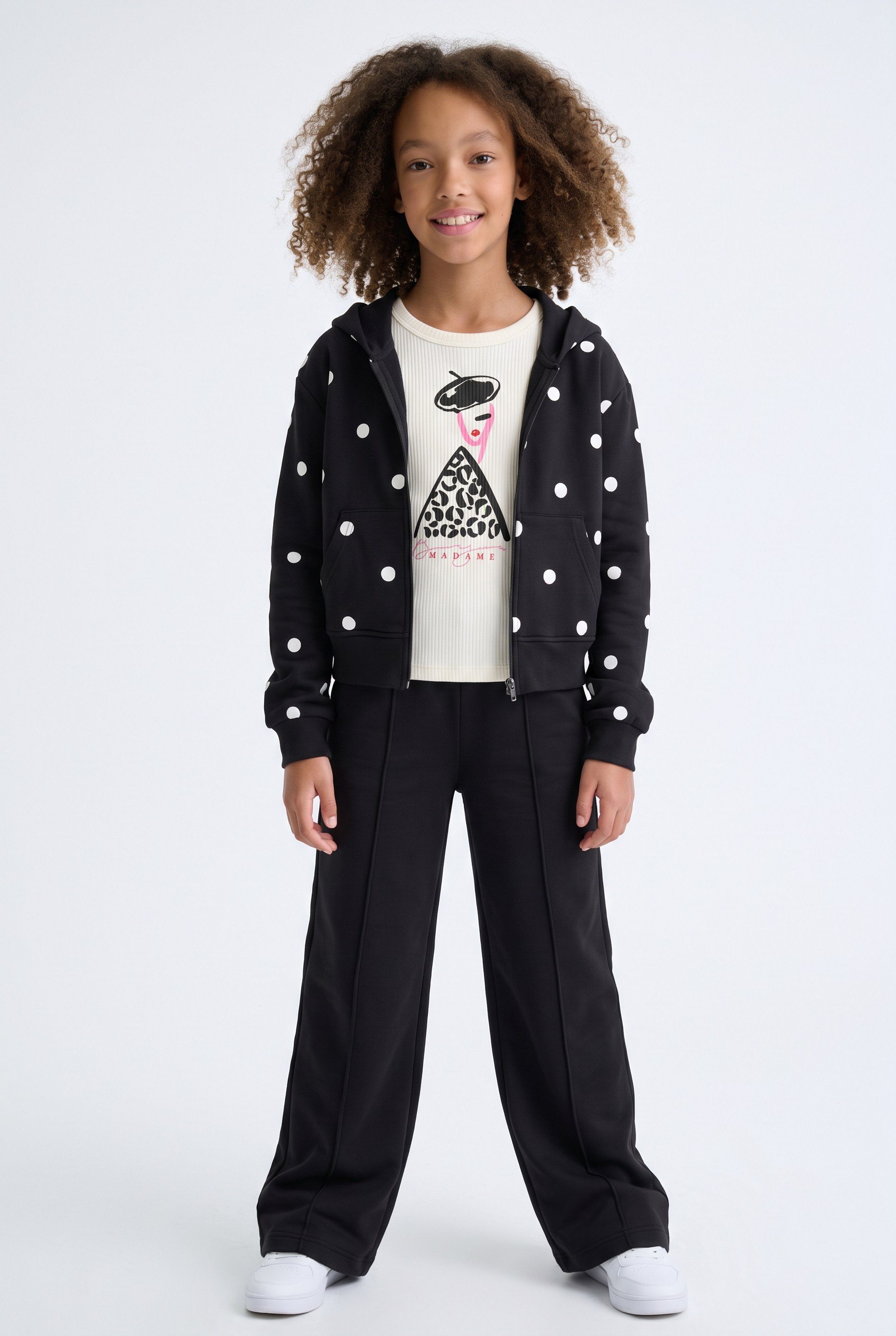 9-14 Yaş Kız Çocuk Baskılı Ribana Sweatshirt Krem