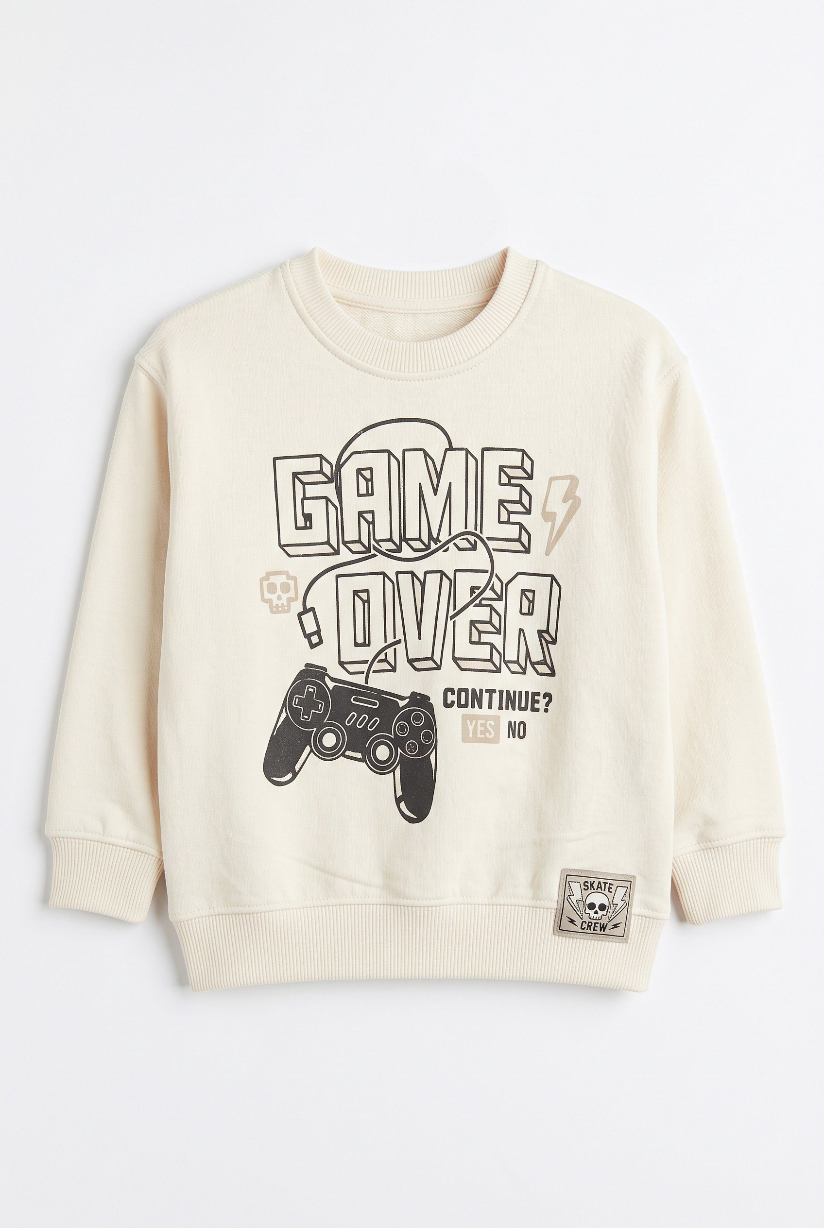 4-9 Yaş Erkek Çocuk Gamer İki İplik Manşetli Sweatshirt Krem