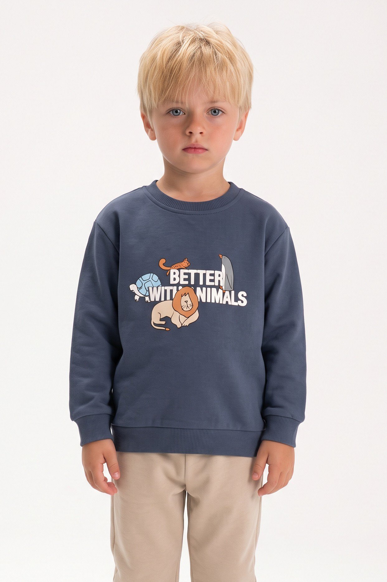 1-7 Yaş Erkek Çocuk Better Lion İki İplik Manketli Sweatshirt Lacivert