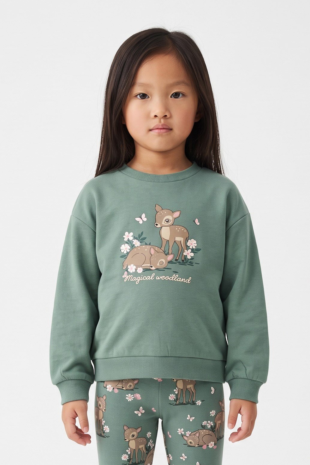 2-10 Yaş Kız Çocuk Magical Woodland Sweatshirt Yeşil