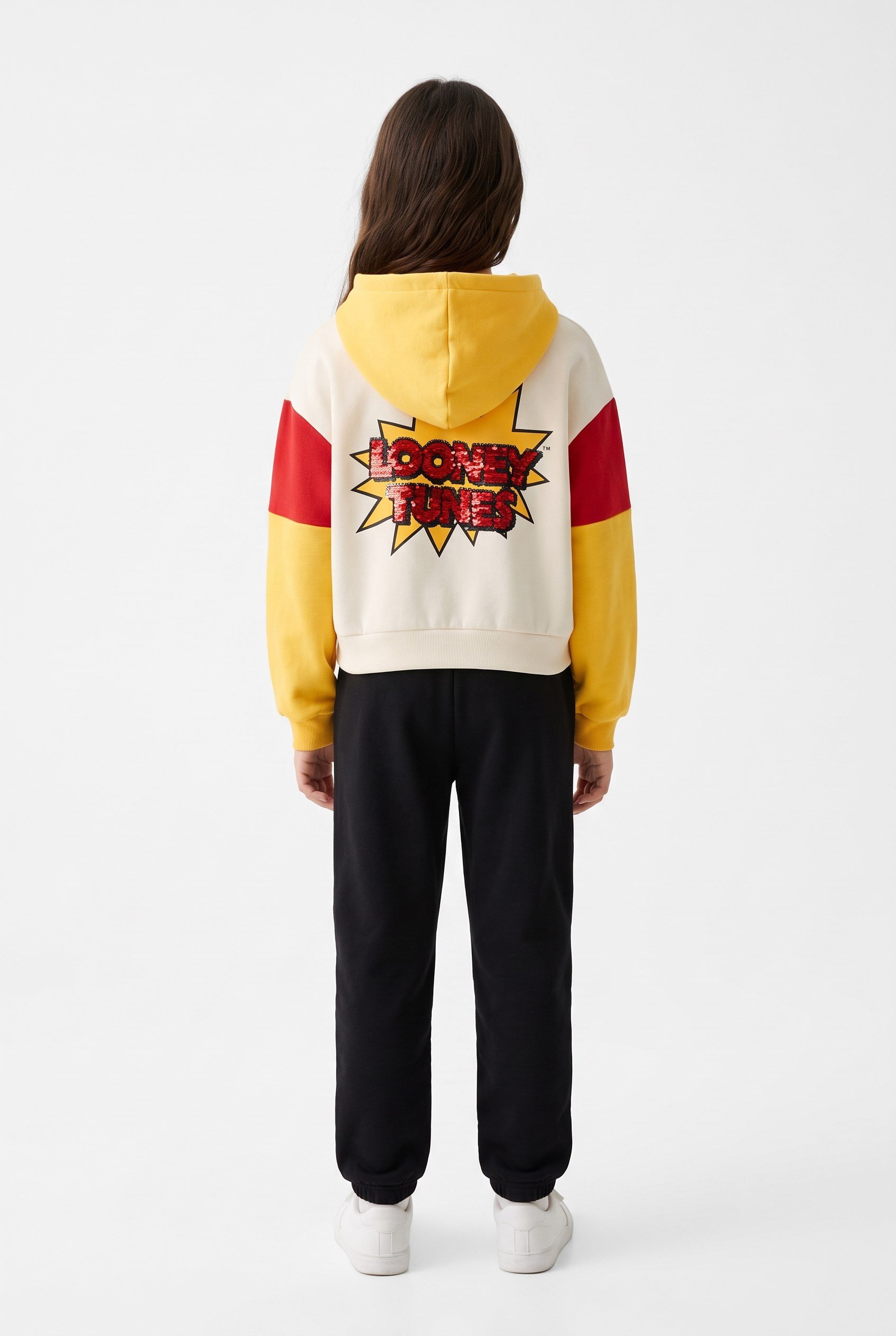 8-10 Yaş Kız Çocuk Cartoon Animals Pul Payetli Sweatshirt Krem