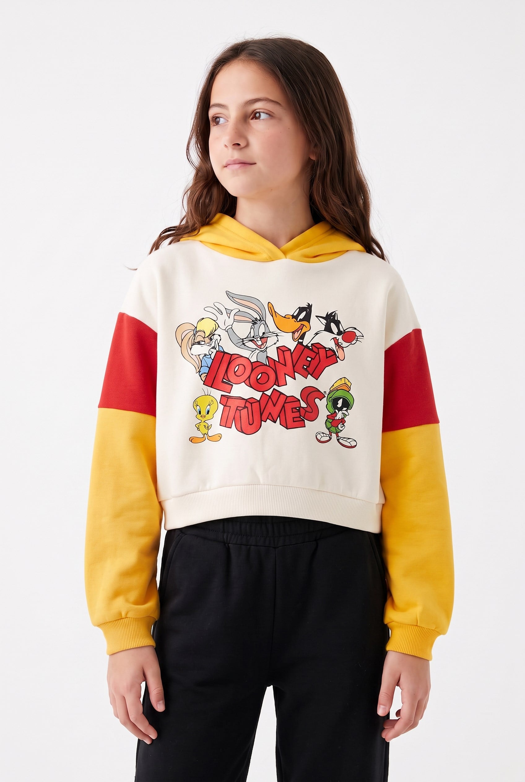 8-10 Yaş Kız Çocuk Cartoon Animals Pul Payetli Sweatshirt Krem