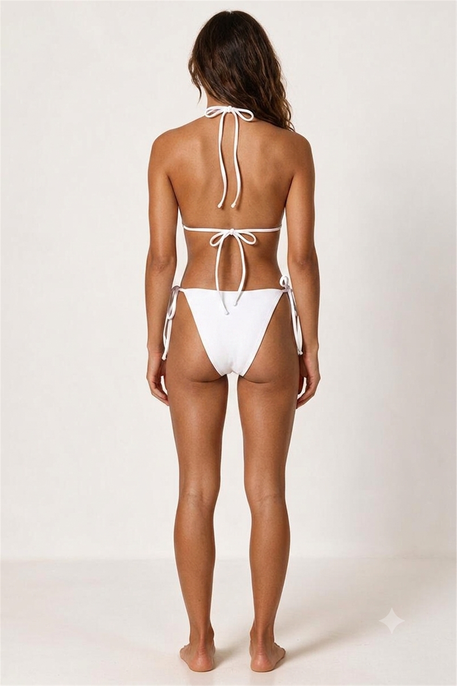 Aksesuar Detaylı Ekru Uzun Üçgen Bikini Takım