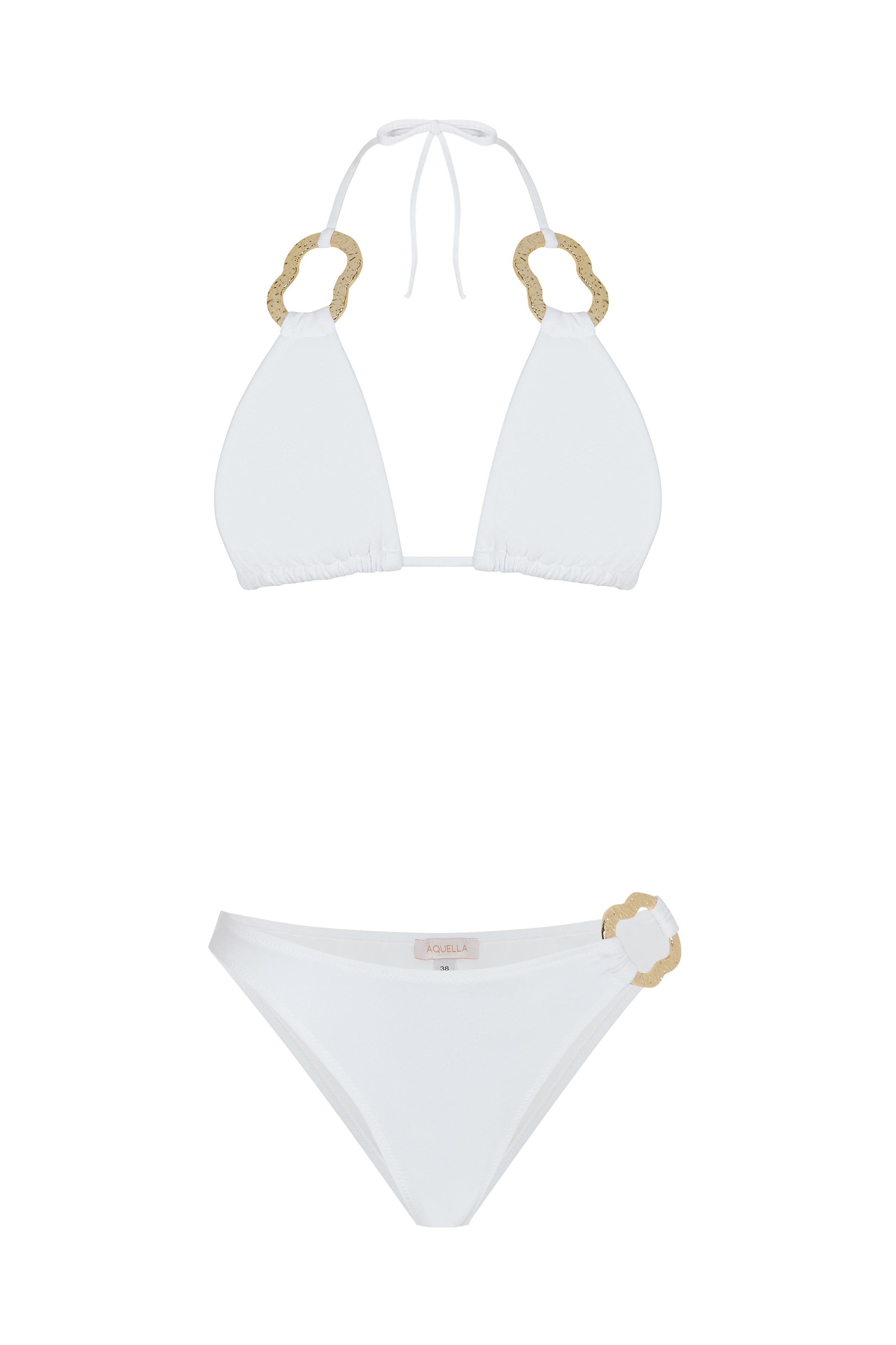 Aksesuarlı Beyaz Üçgen Bikini Takım
