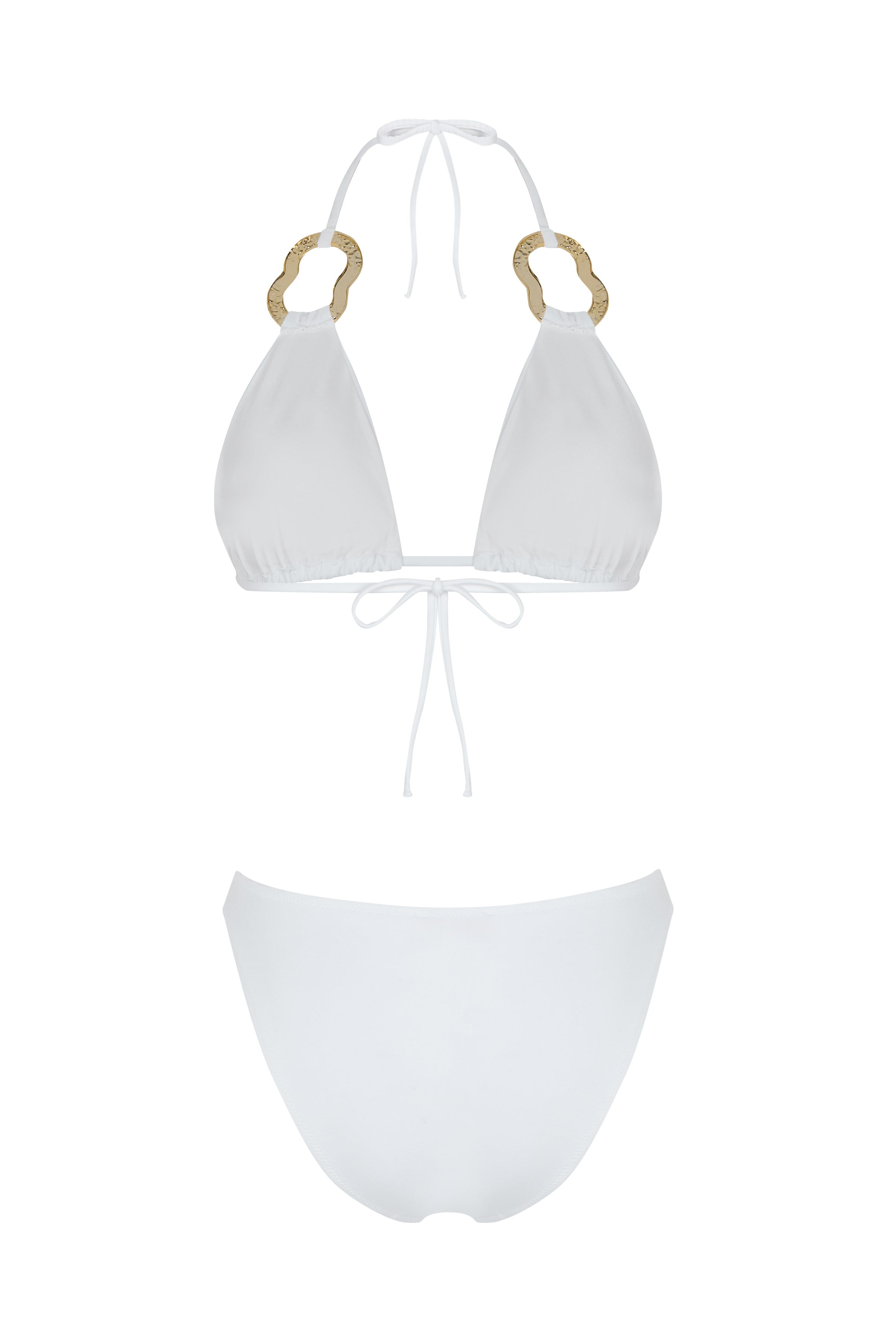 Aksesuarlı Beyaz Üçgen Bikini Takım