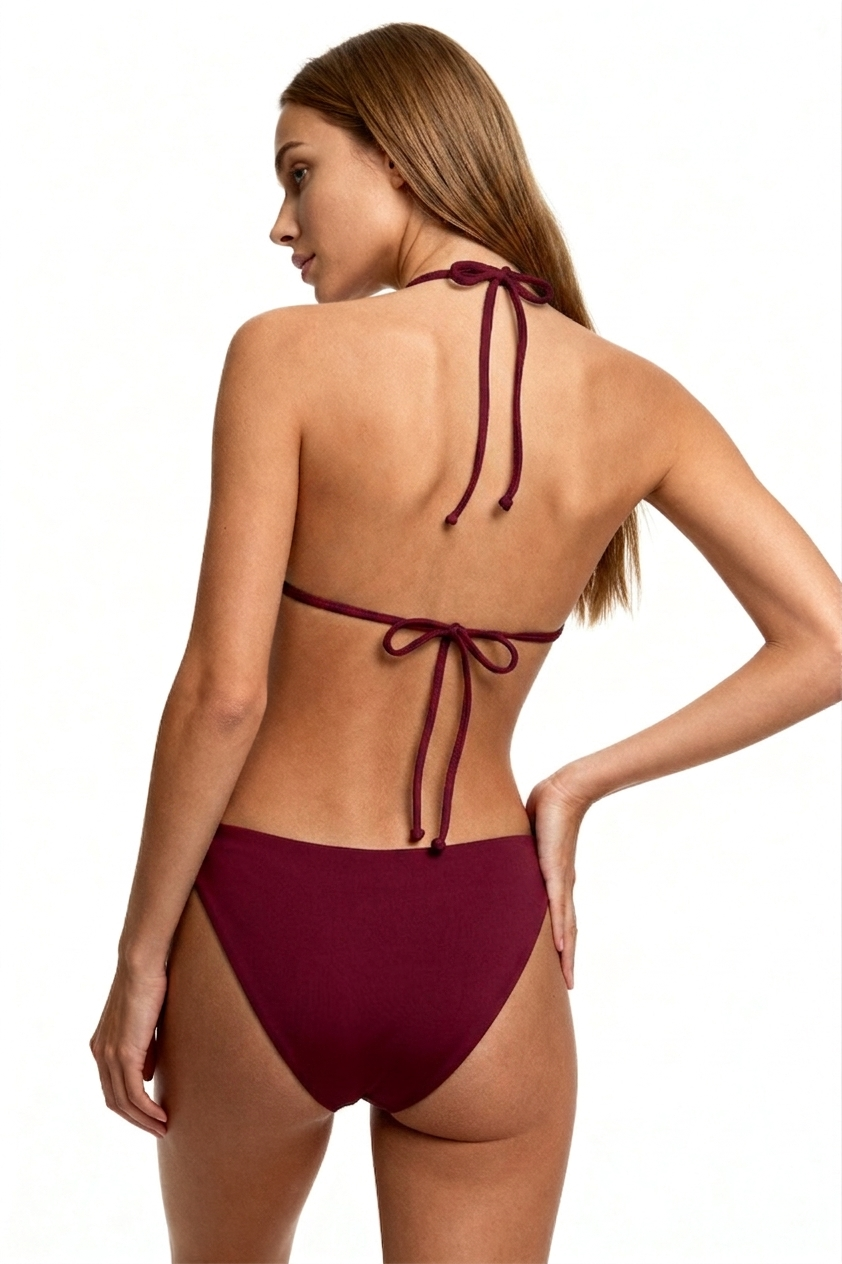 Aksesuarlı Bordo Üçgen Bikini Takım