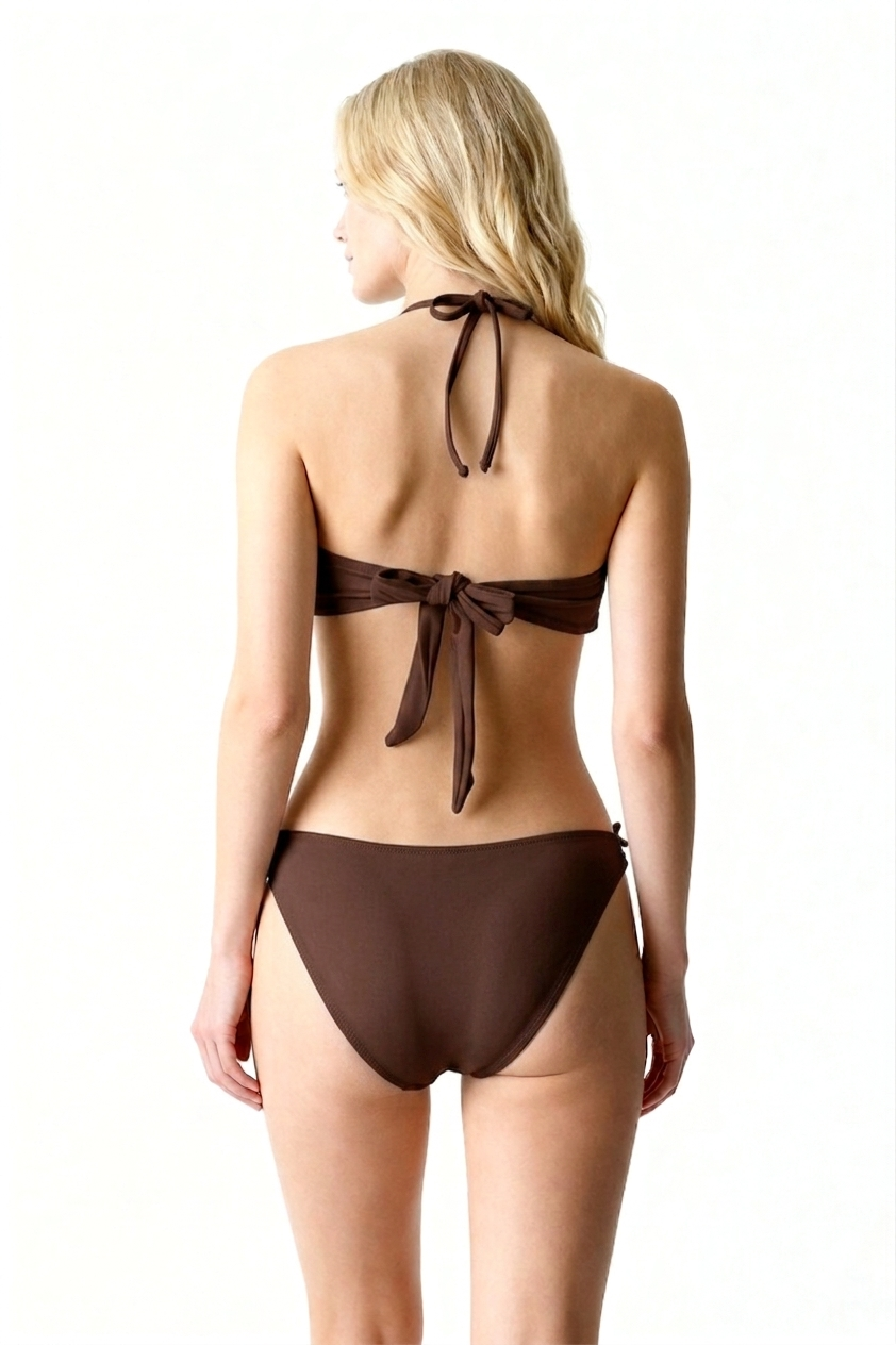Aksesuarlı Koyu Kahve Straplez Bikini Takım