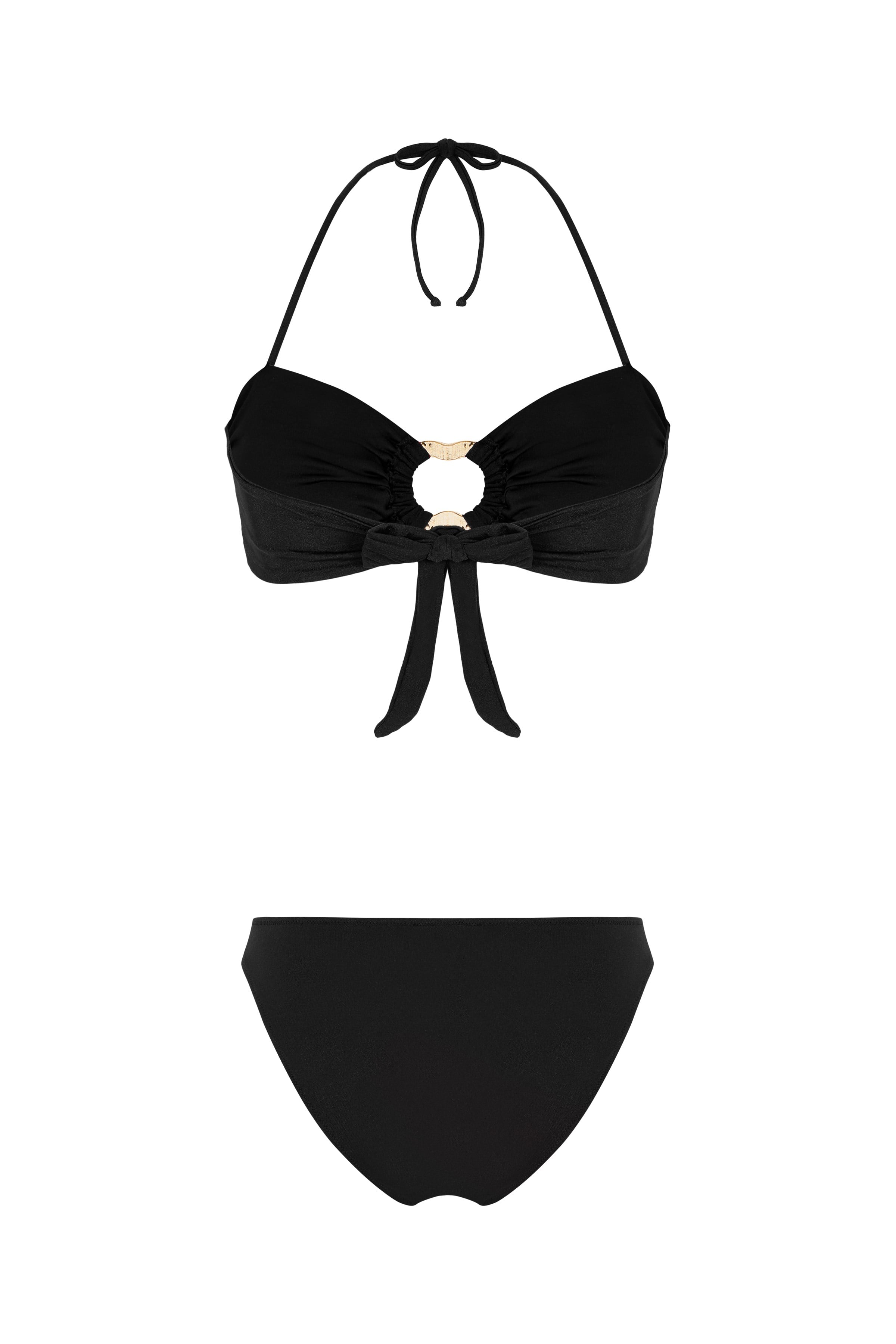 Aksesuarlı Siyah Straplez Bikini Takım