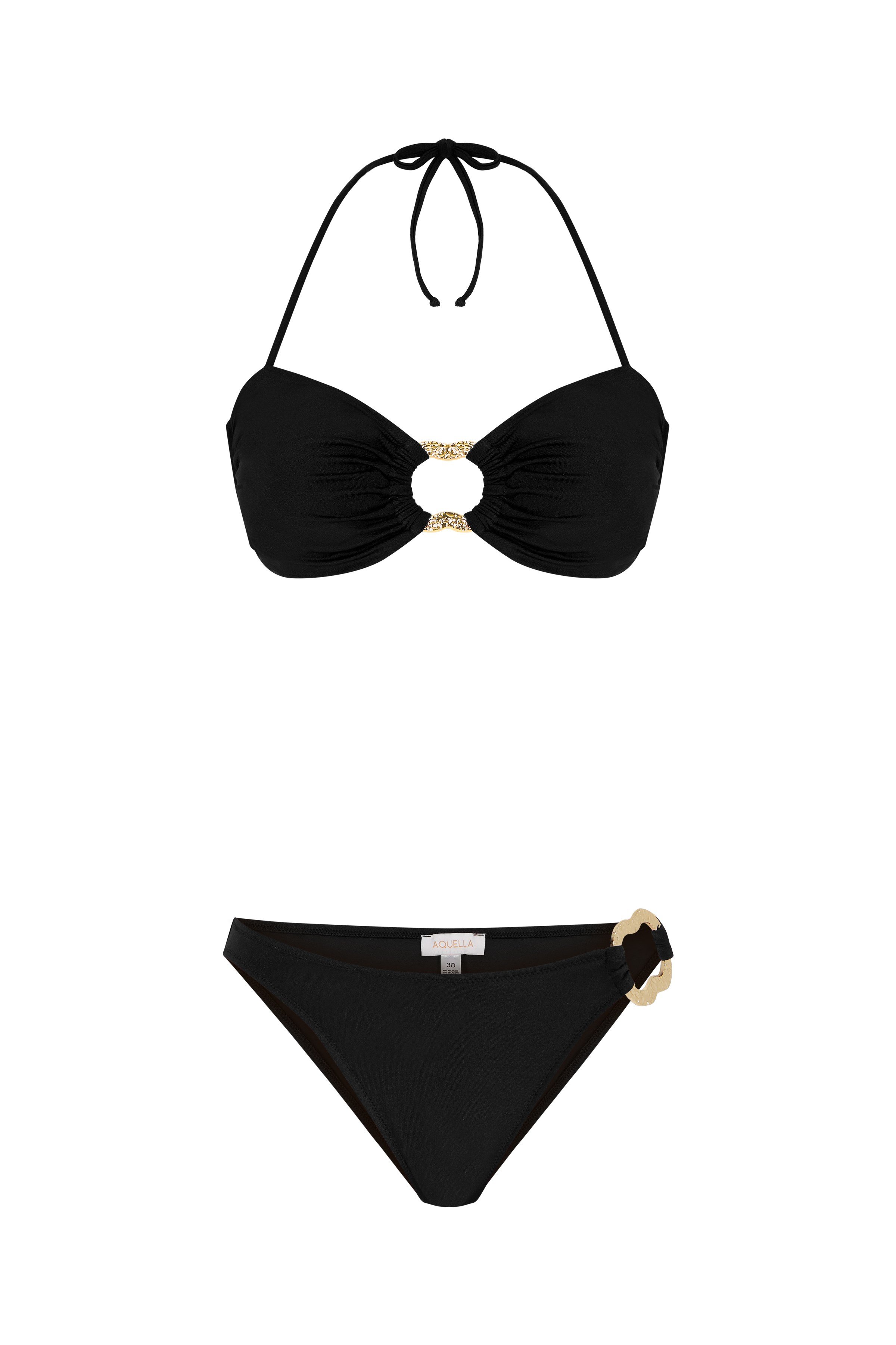 Aksesuarlı Siyah Straplez Bikini Takım