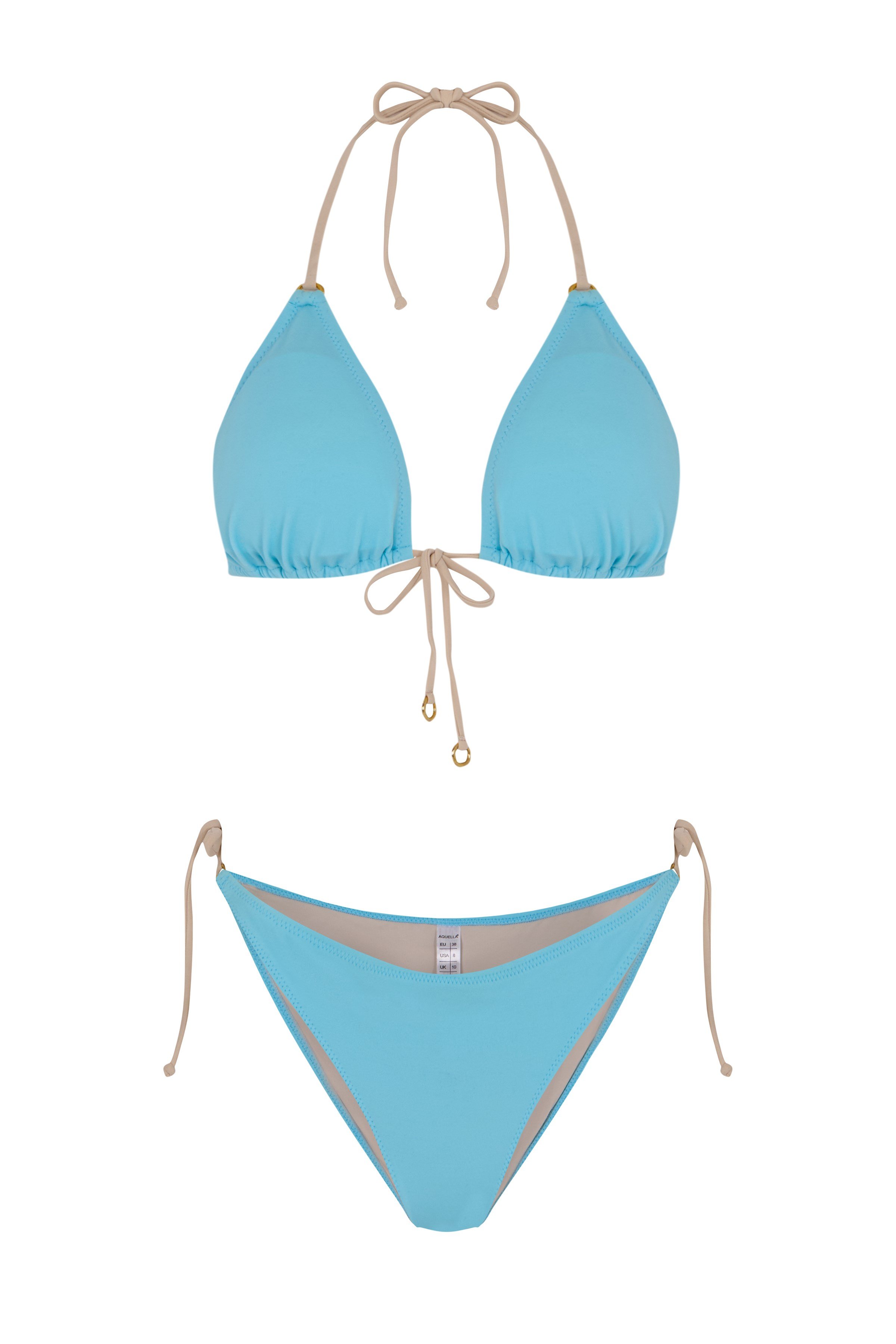 Biye Detaylı Önden Bağlamalı Bebe Mavi Üçgen Bikini
