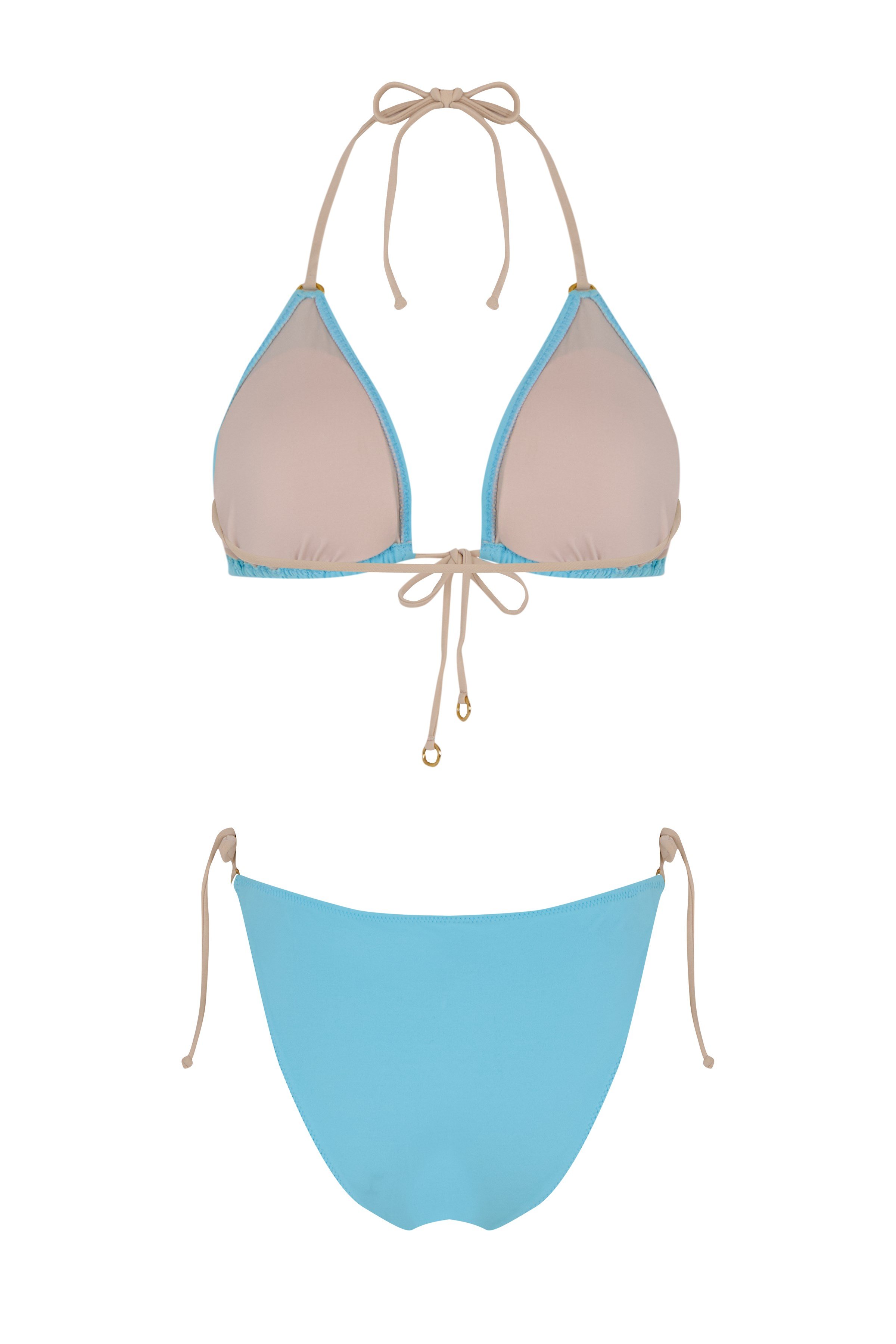 Biye Detaylı Önden Bağlamalı Bebe Mavi Üçgen Bikini