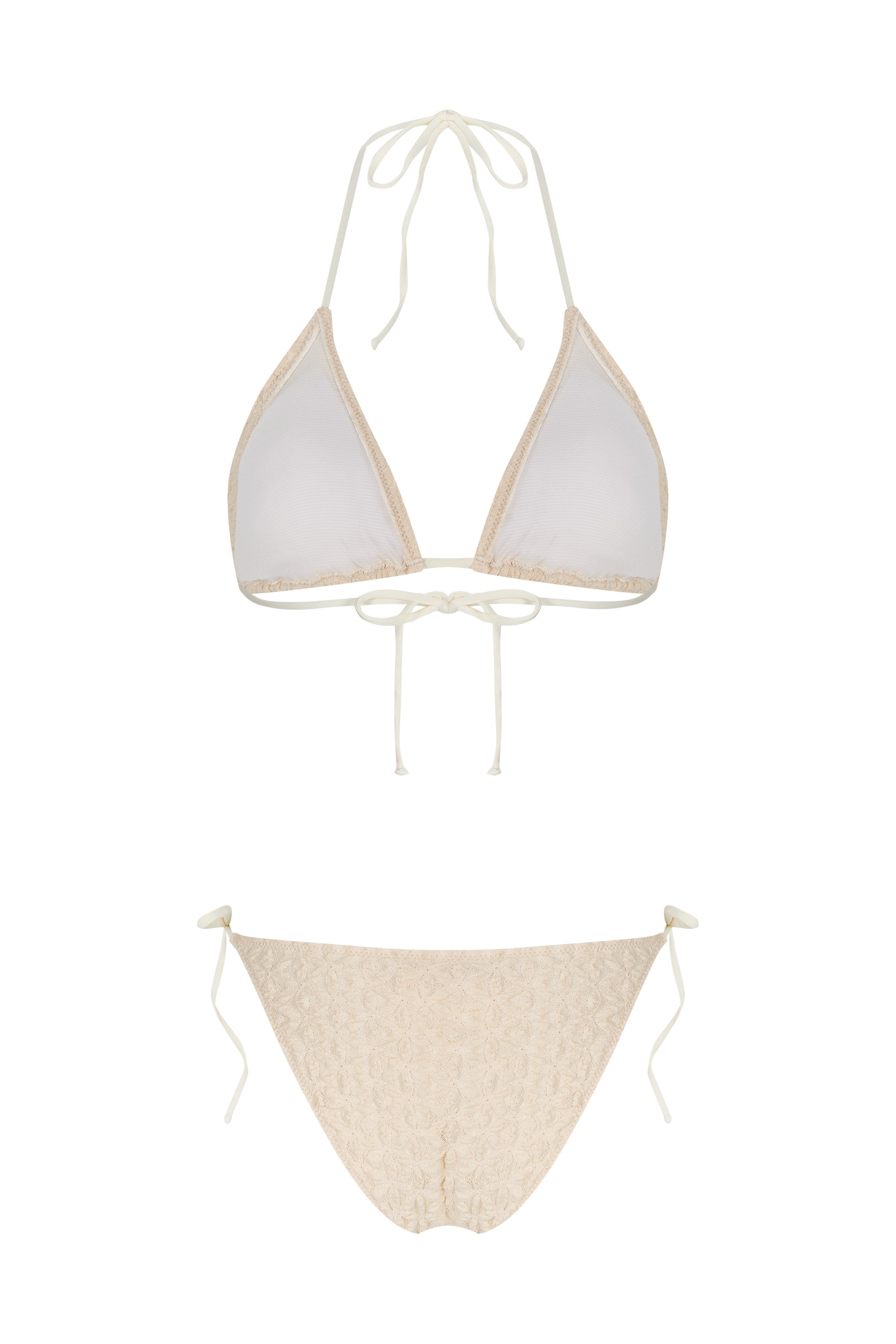 Bürümcük Dantel Krem Üçgen Bikini Takım