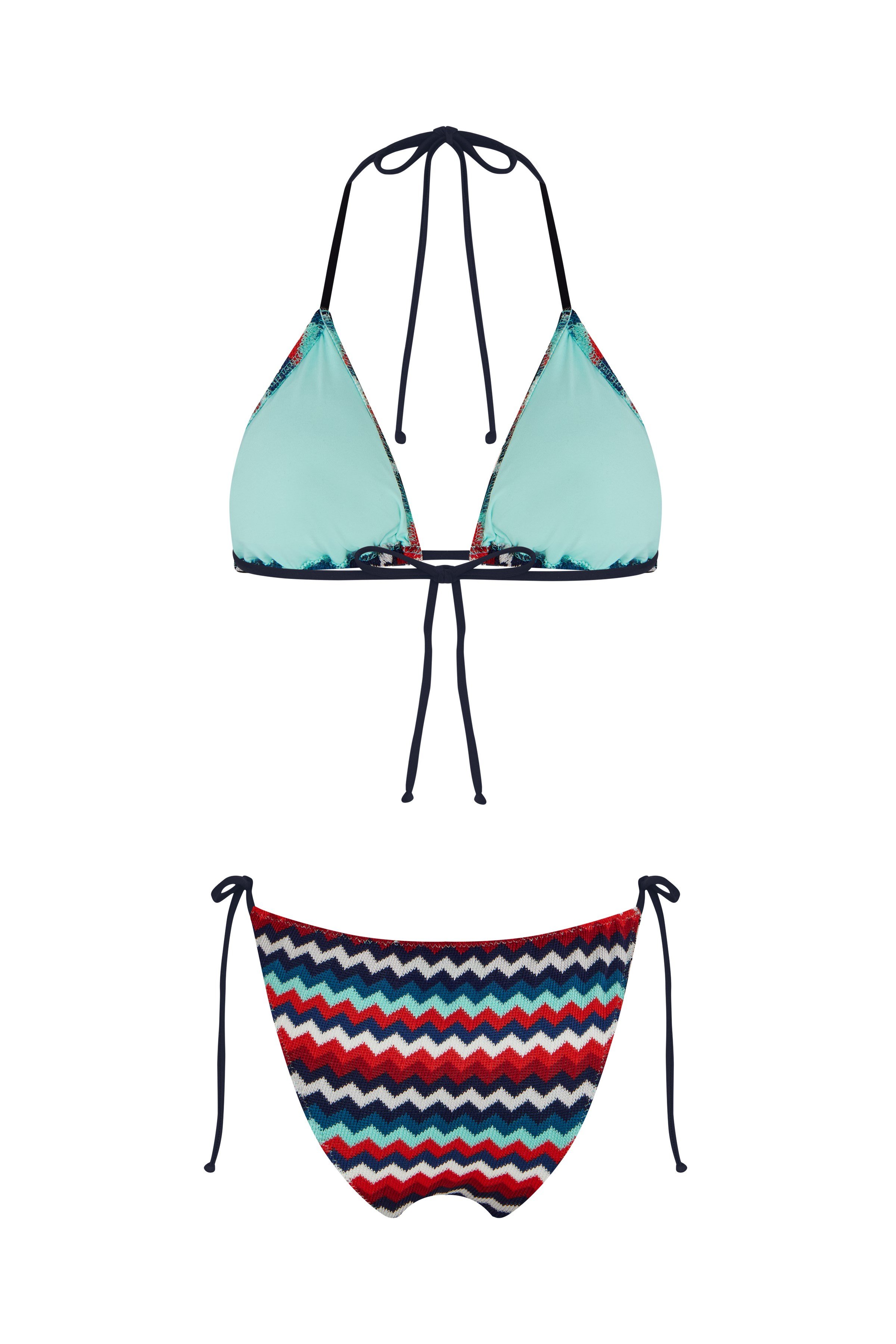 Çok Renkli Triko Üçgen Bikini Takım