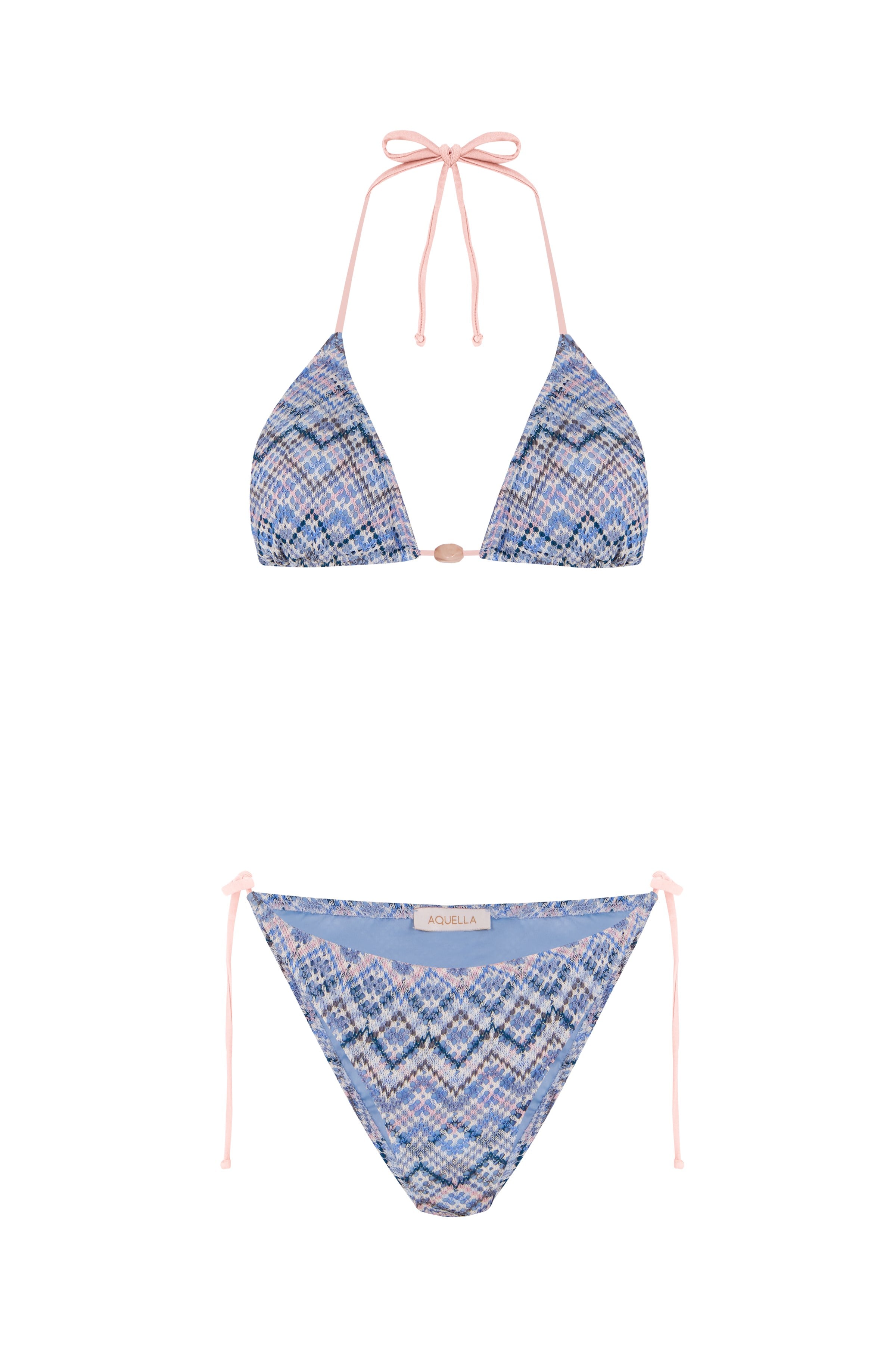 Çok Renkli Triko Üçgen Bikini Takım