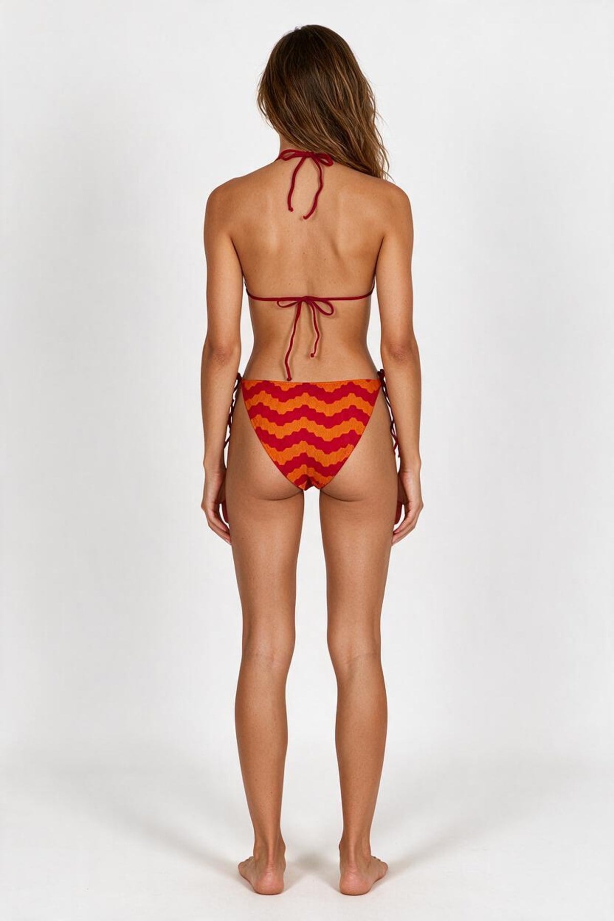 Çok Renkli Triko Üçgen Bikini Takım