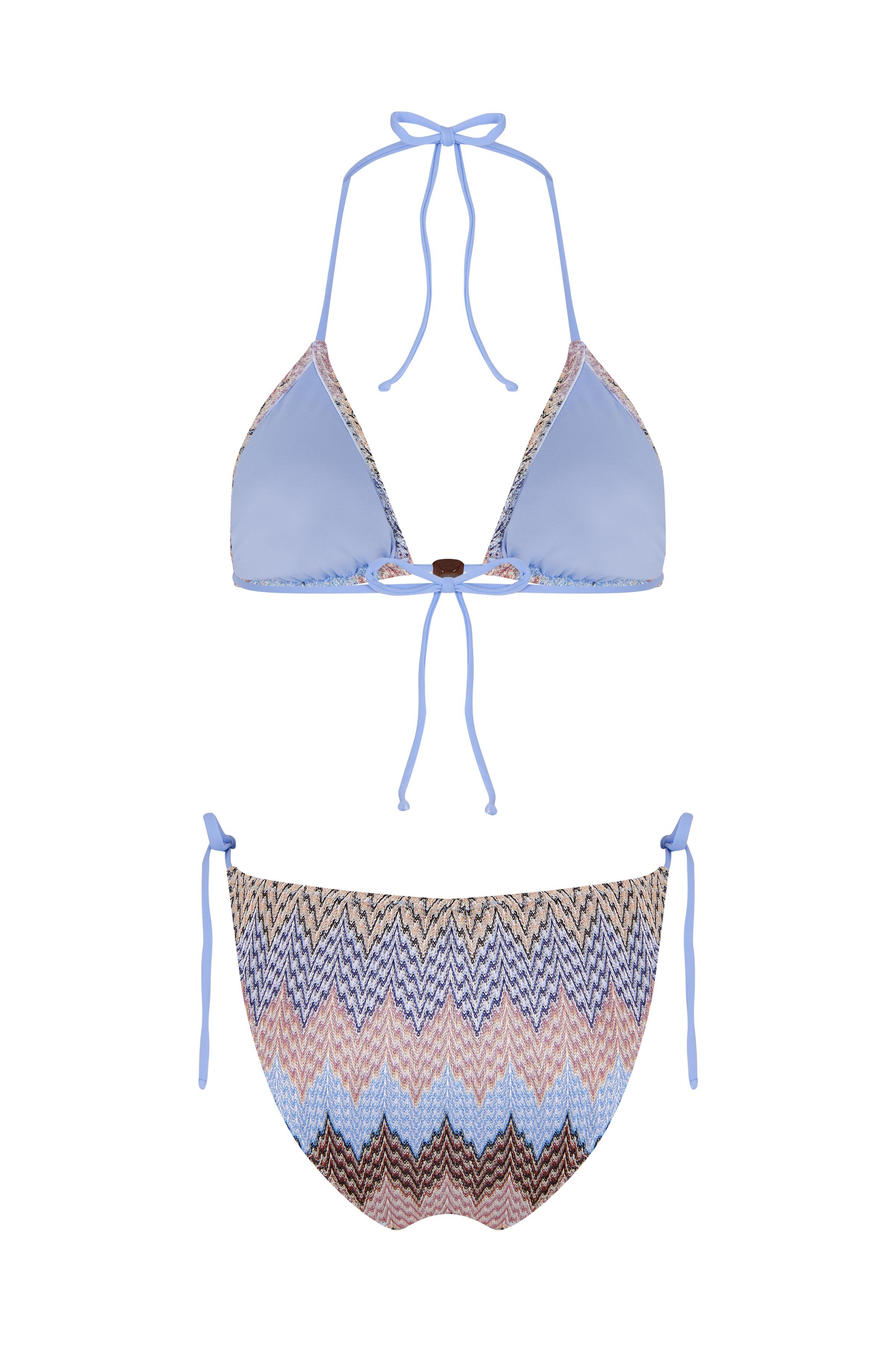 Çok Renkli Triko Üçgen Bikini Takım