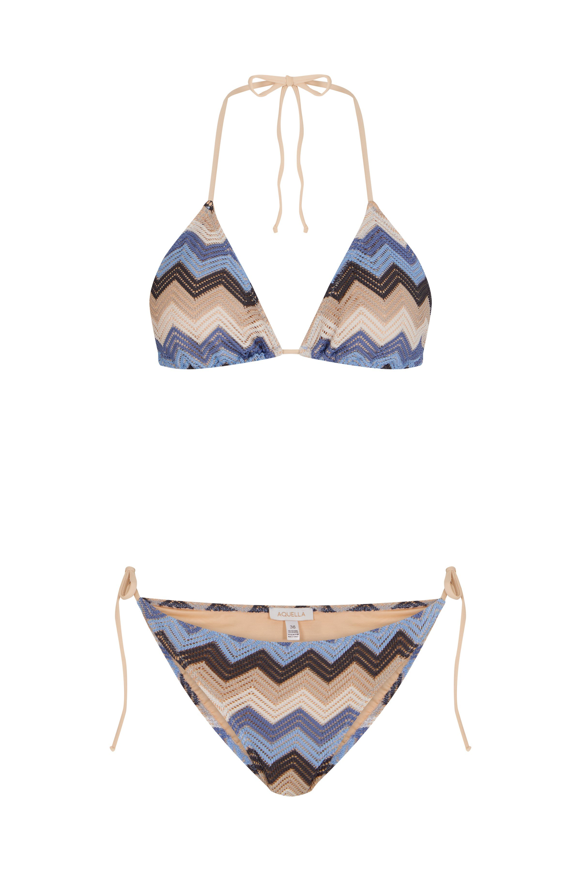 Çok Renkli Triko Üçgen Bikini Takım