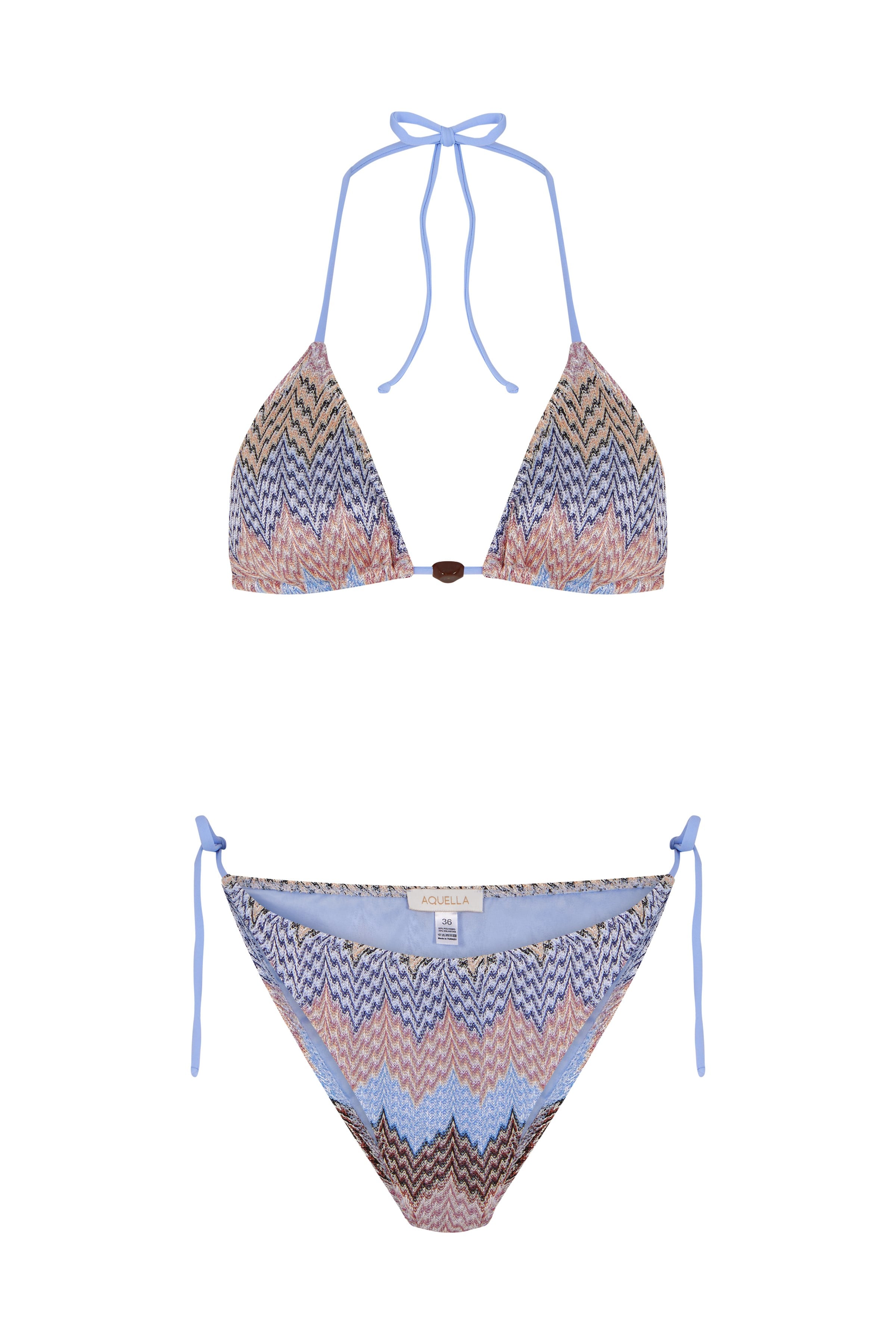 Çok Renkli Triko Üçgen Bikini Takım