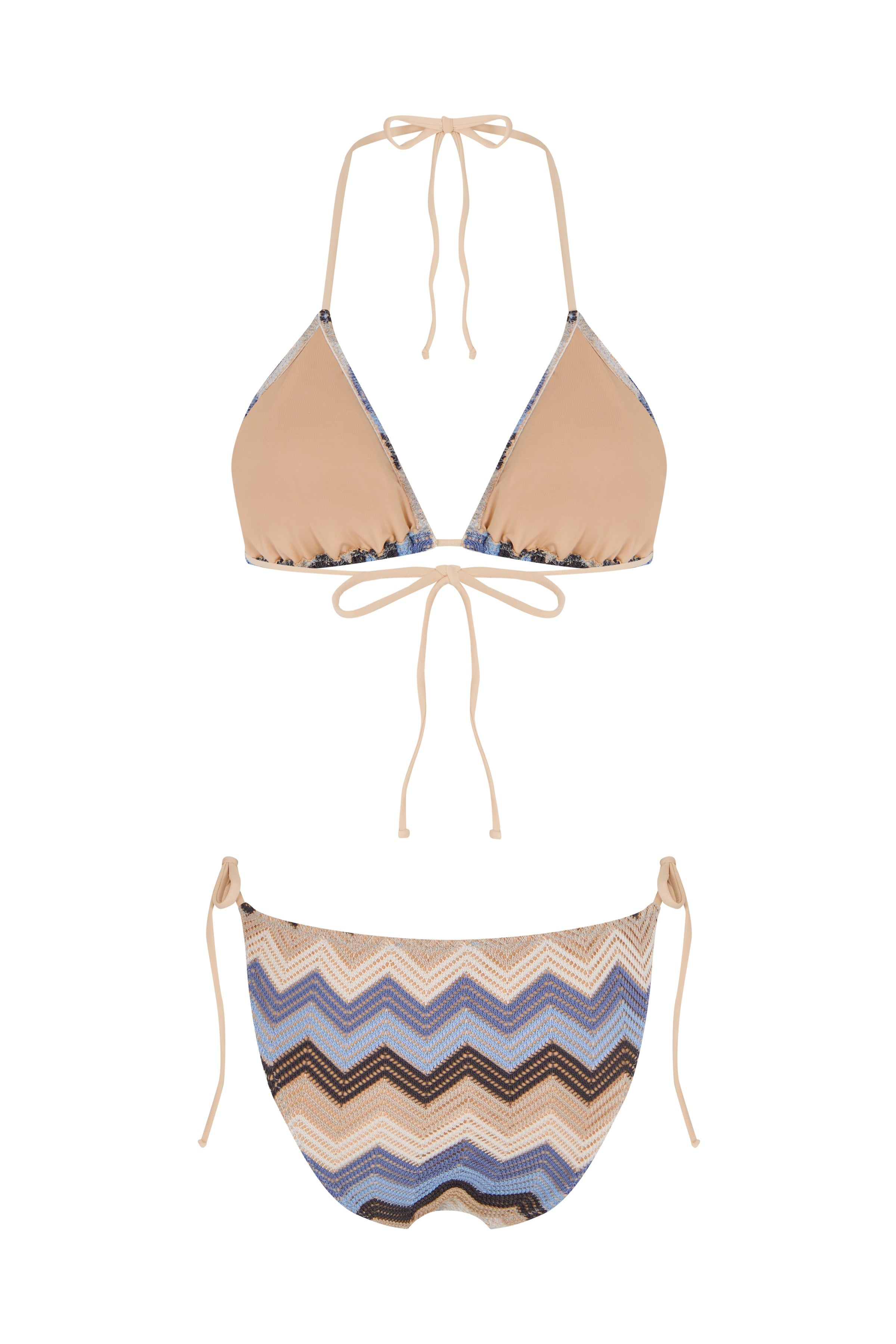 Çok Renkli Triko Üçgen Bikini Takım