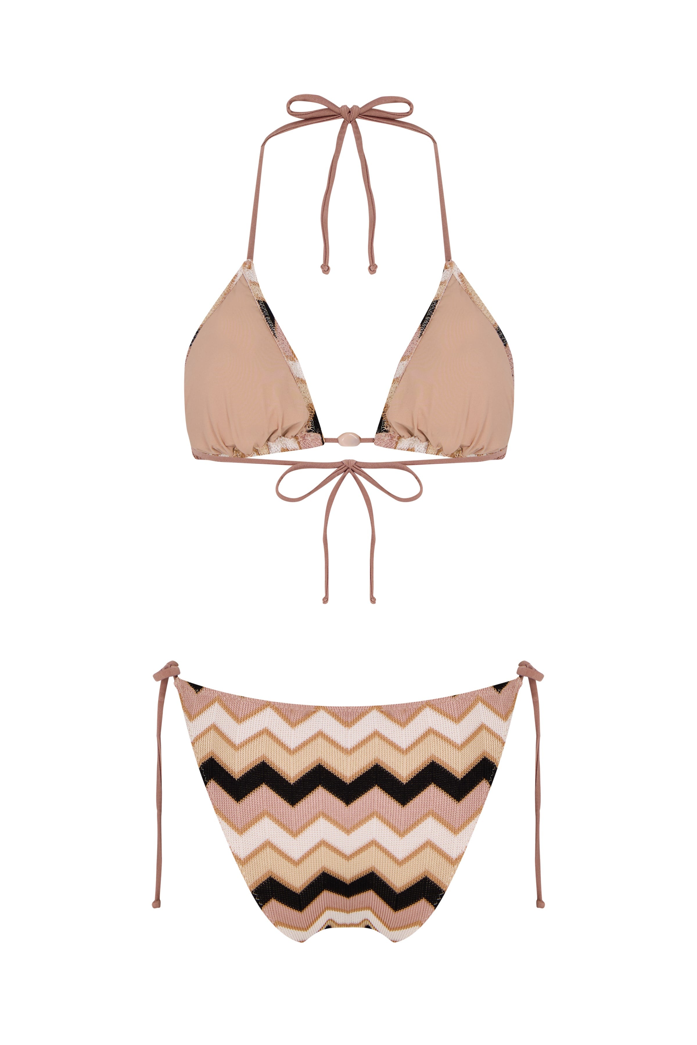 Çok Renkli Triko Üçgen Bikini Takım