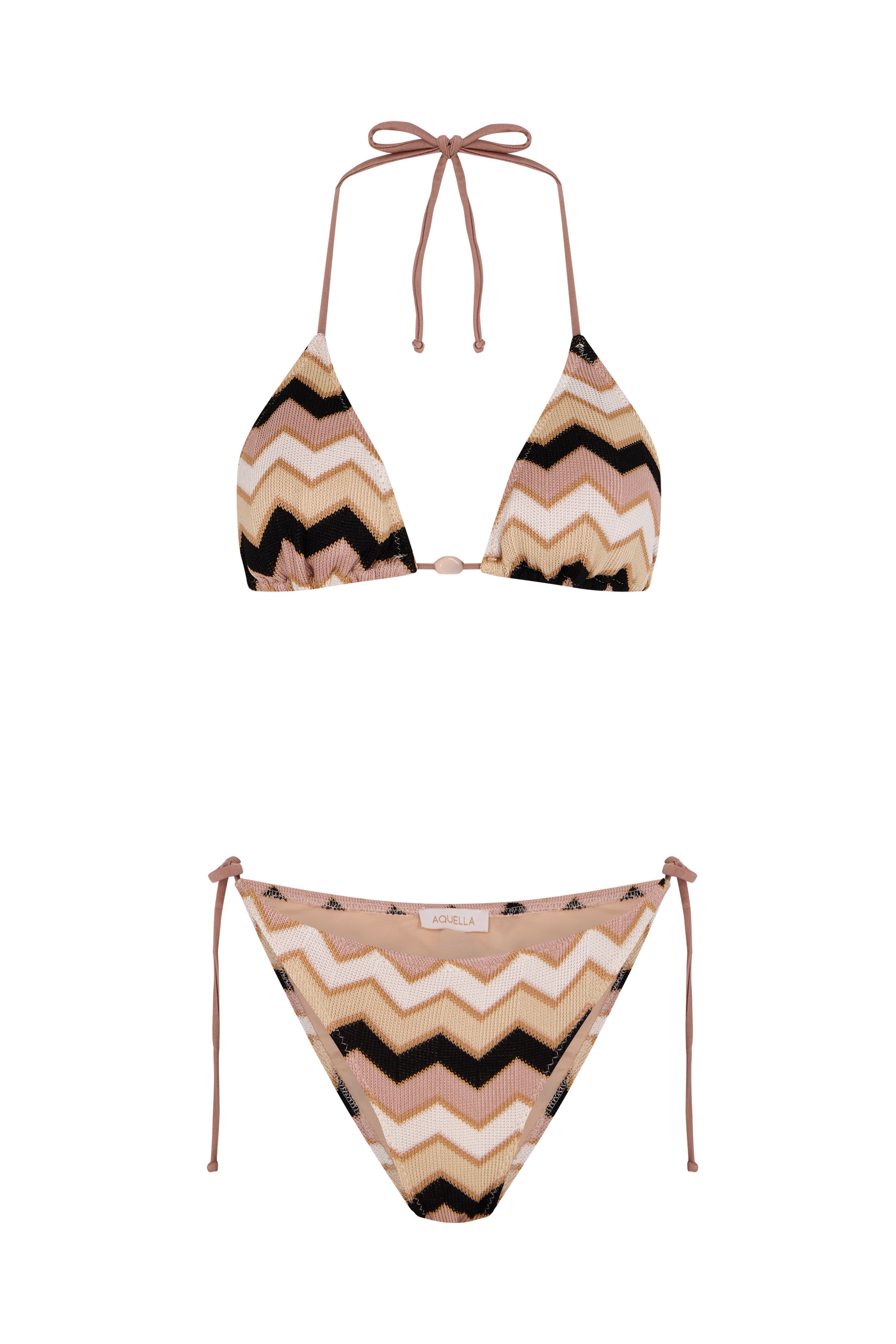 Çok Renkli Triko Üçgen Bikini Takım