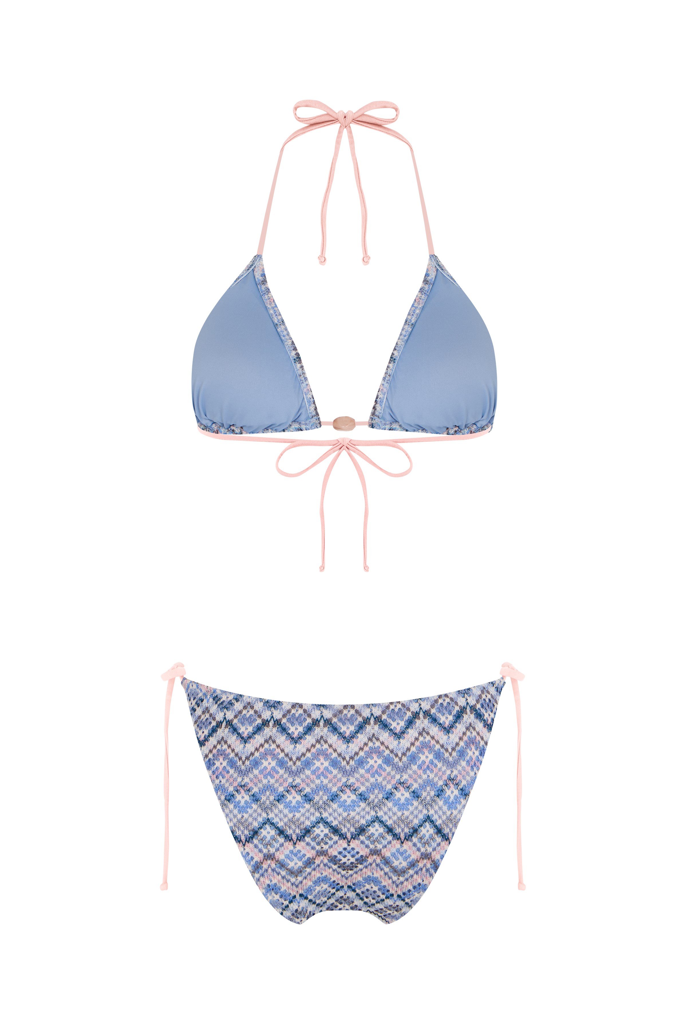 Çok Renkli Triko Üçgen Bikini Takım