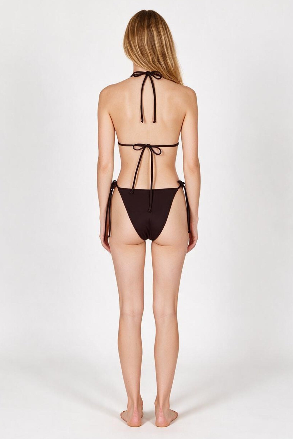 Dantel Detaylı Acı Kahve Uzun Üçgen Bikini