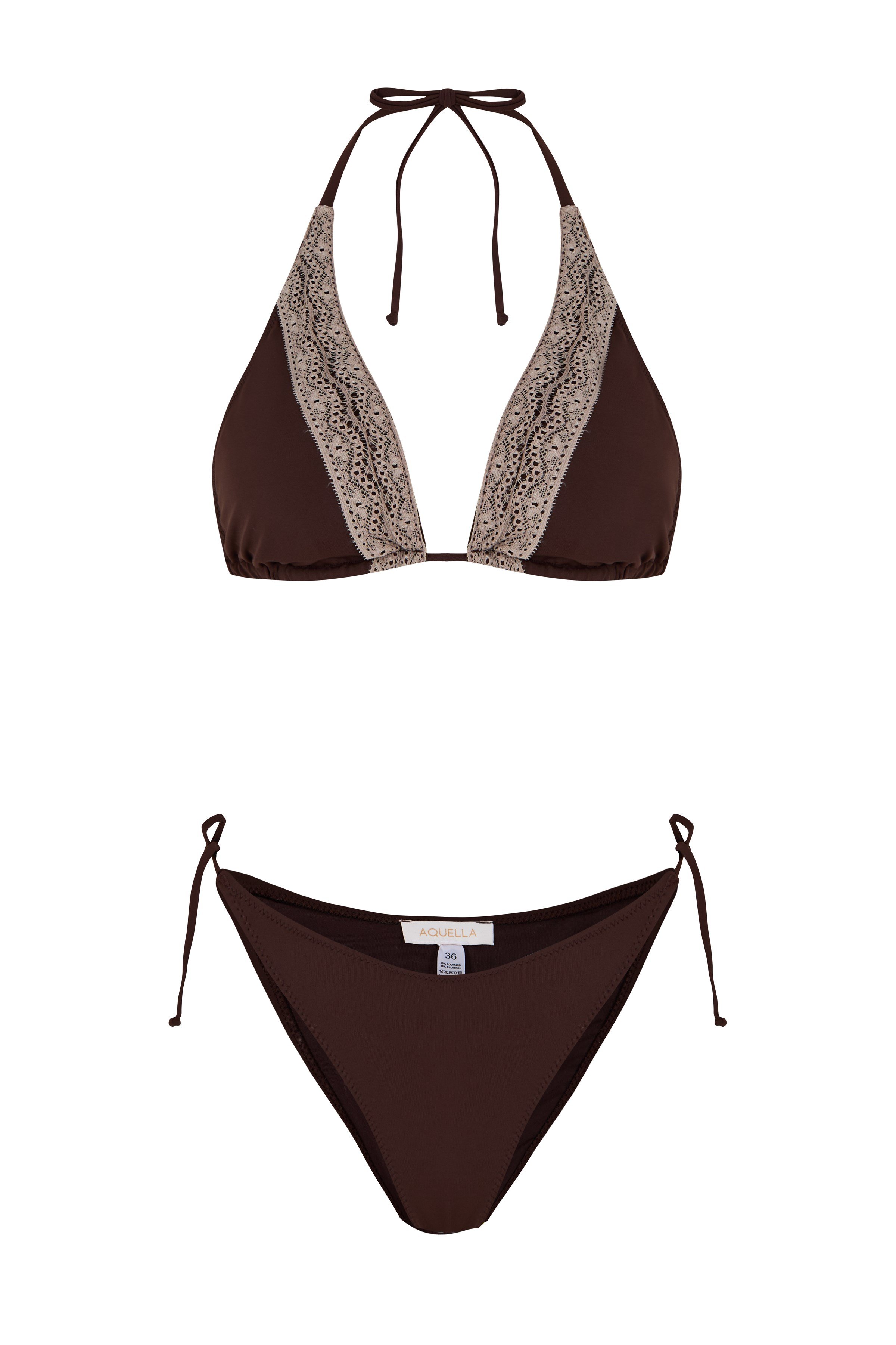 Dantel Detaylı Kahverengi Bikini