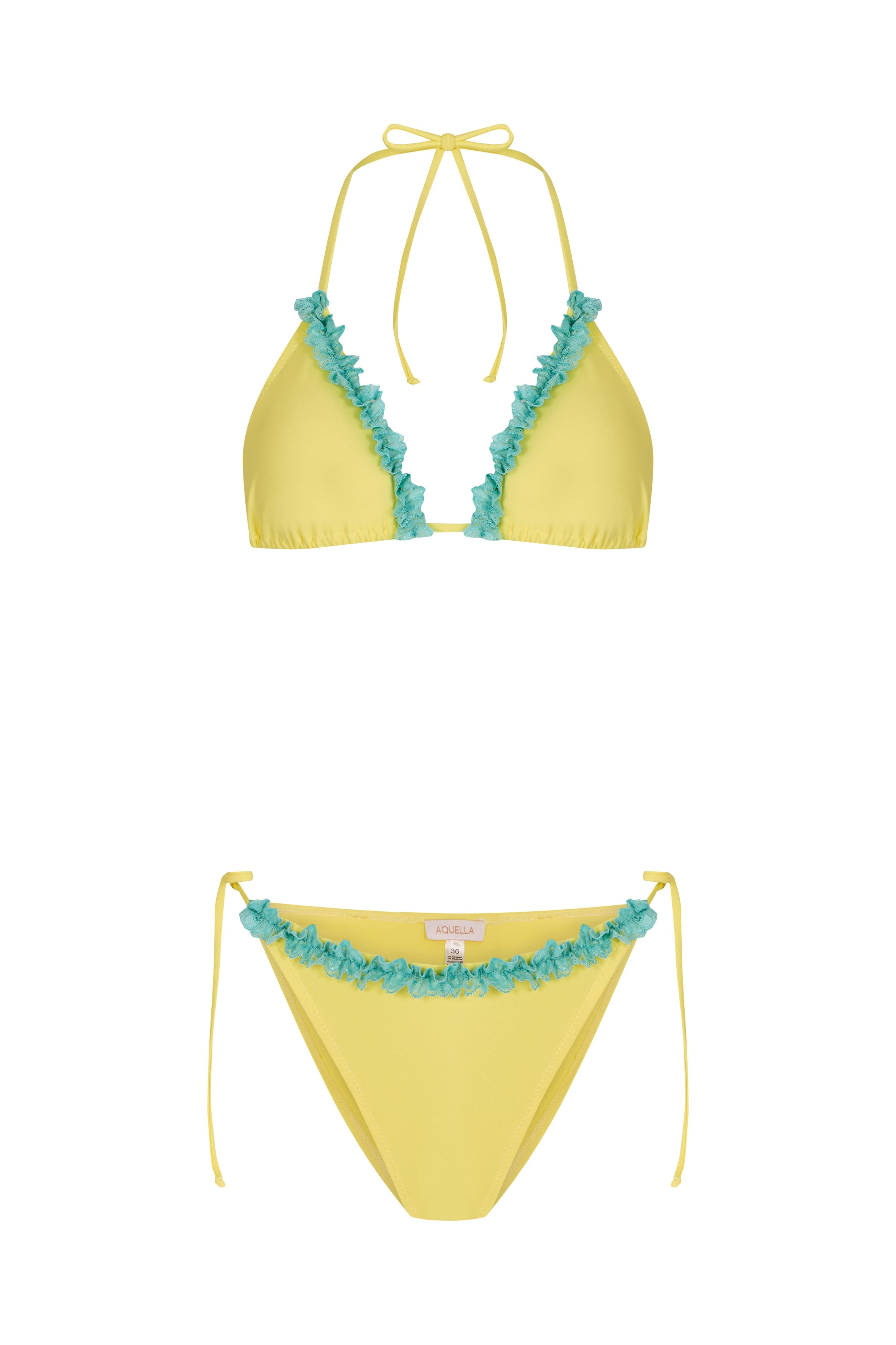 Dantel Detaylı Sarı Üçgen Bikini Takım