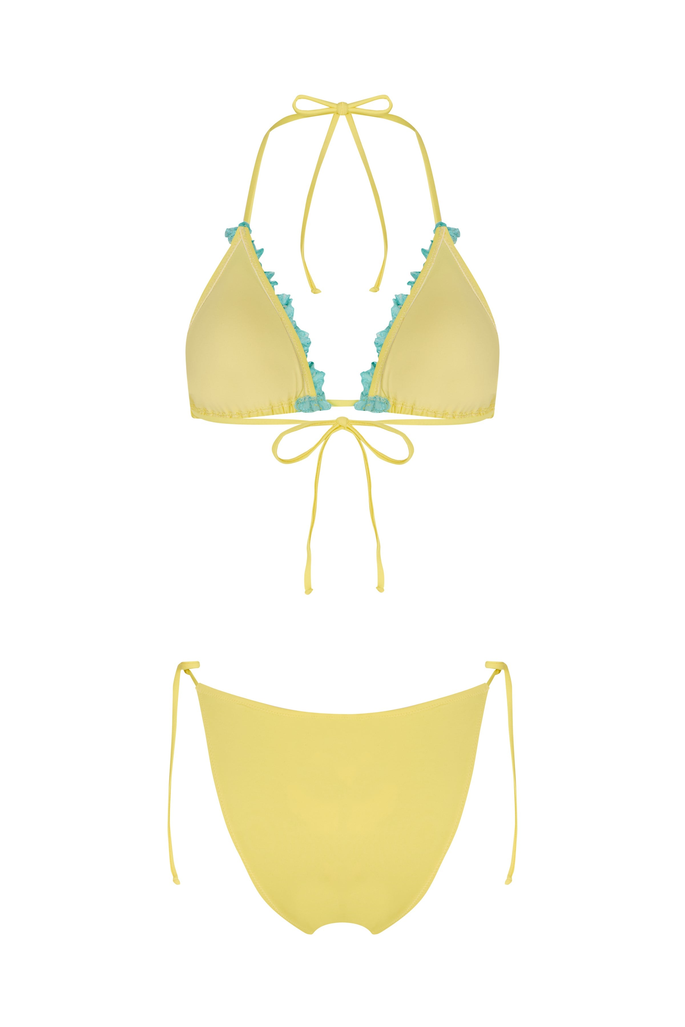 Dantel Detaylı Sarı Üçgen Bikini Takım