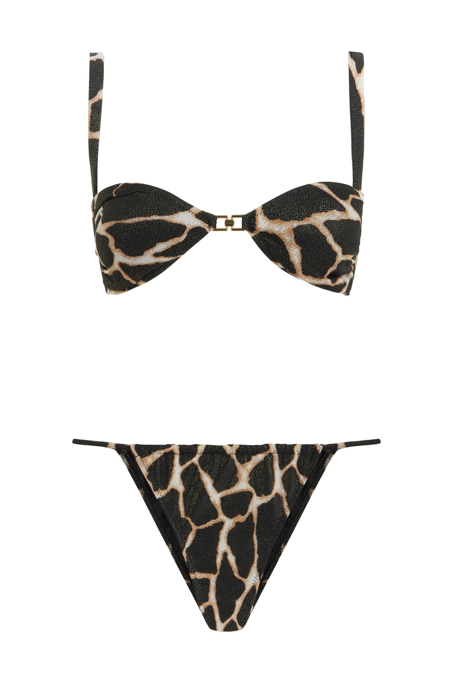 Desenli Aksesuarlı Straplez Bikini Takım