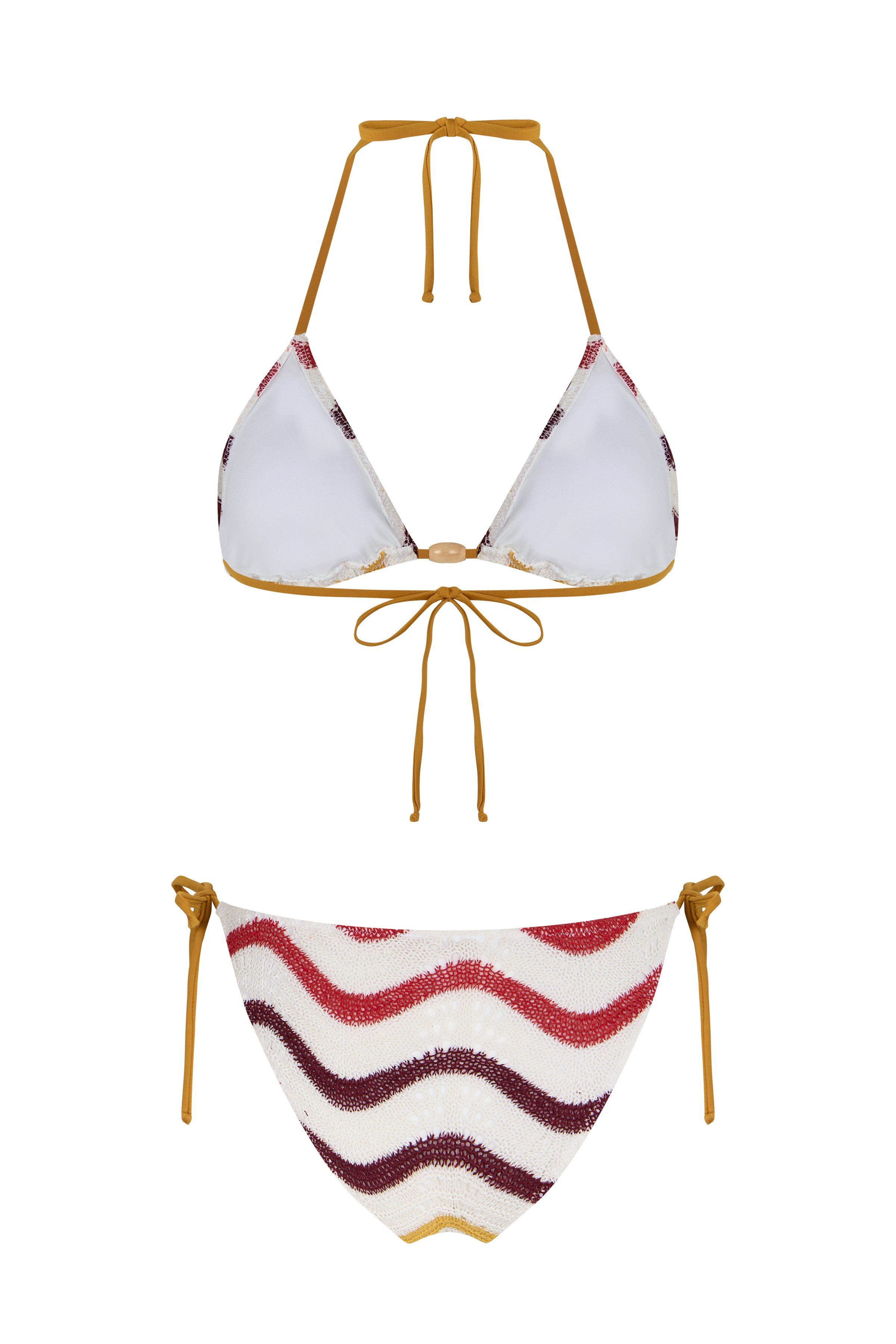 Desenli Triko Üçgen Bikini Takım