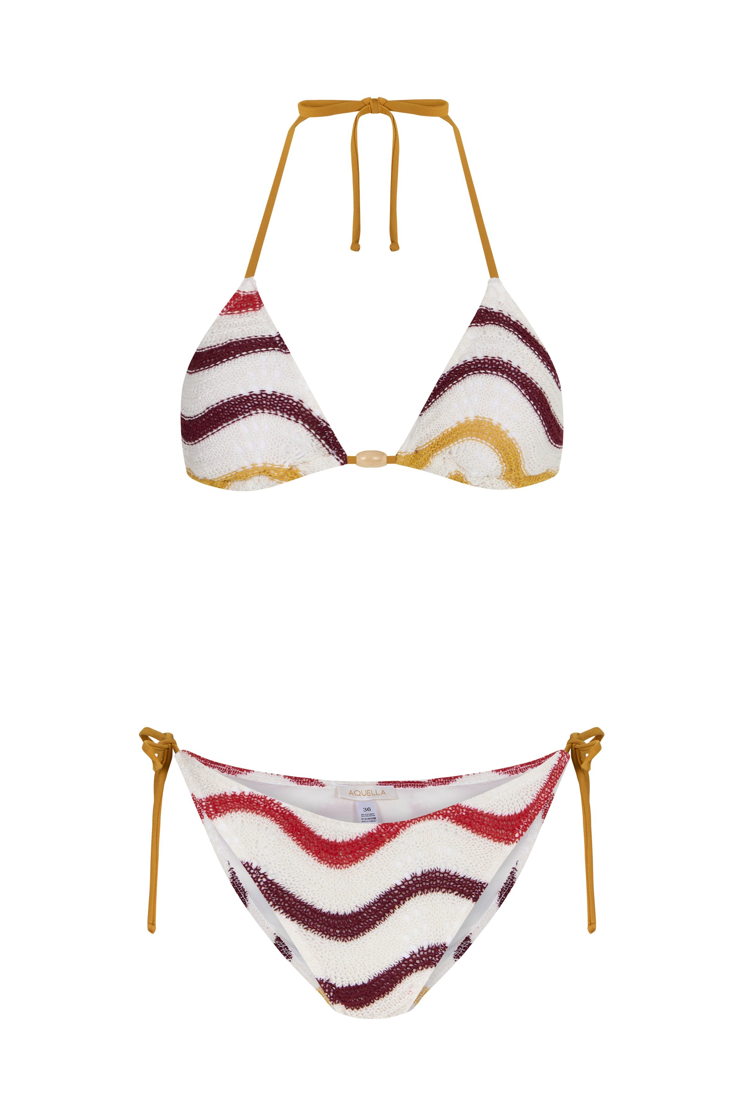 Desenli Triko Üçgen Bikini Takım