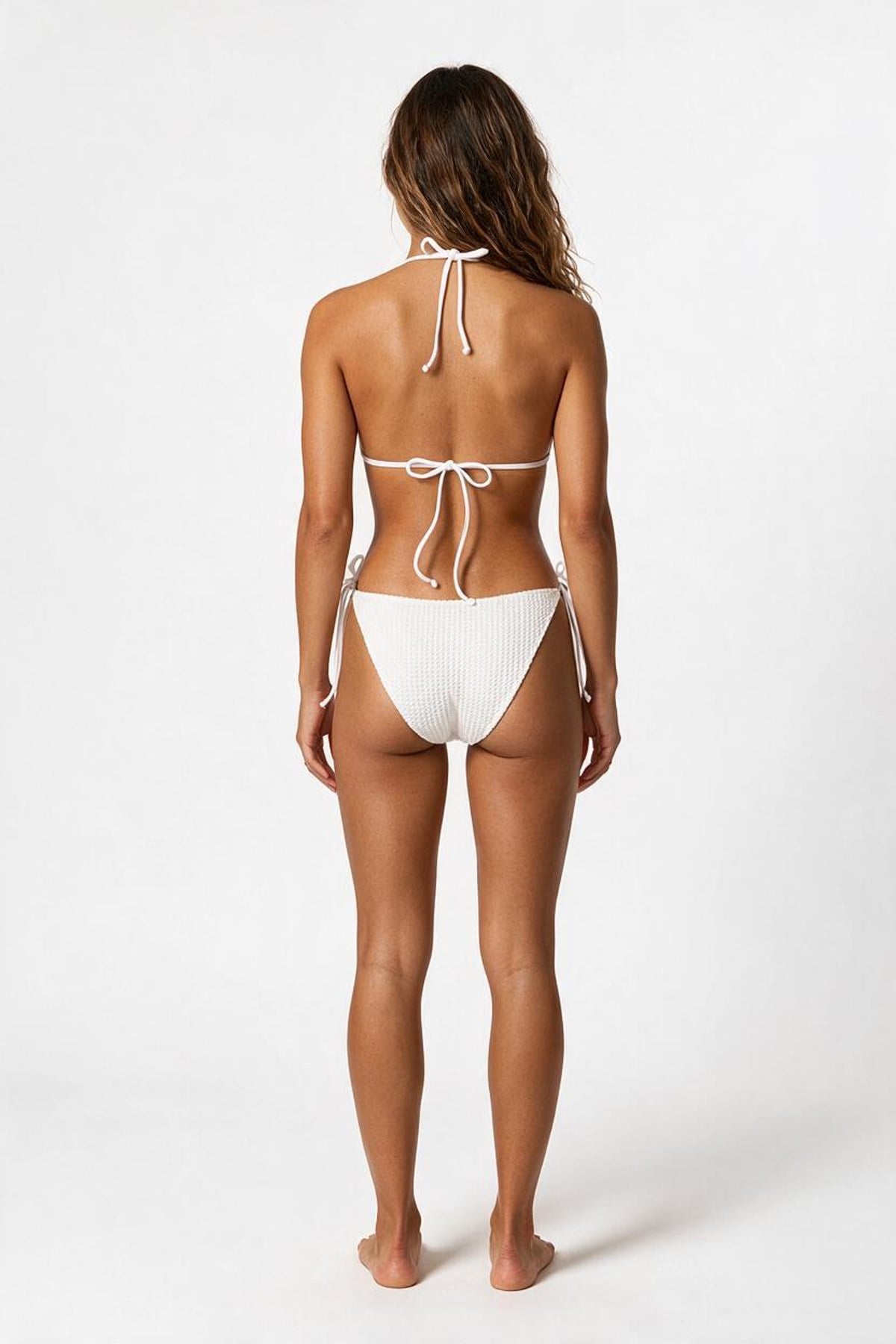 Doku Detaylı Ekru  Üçgen Bikini Takım