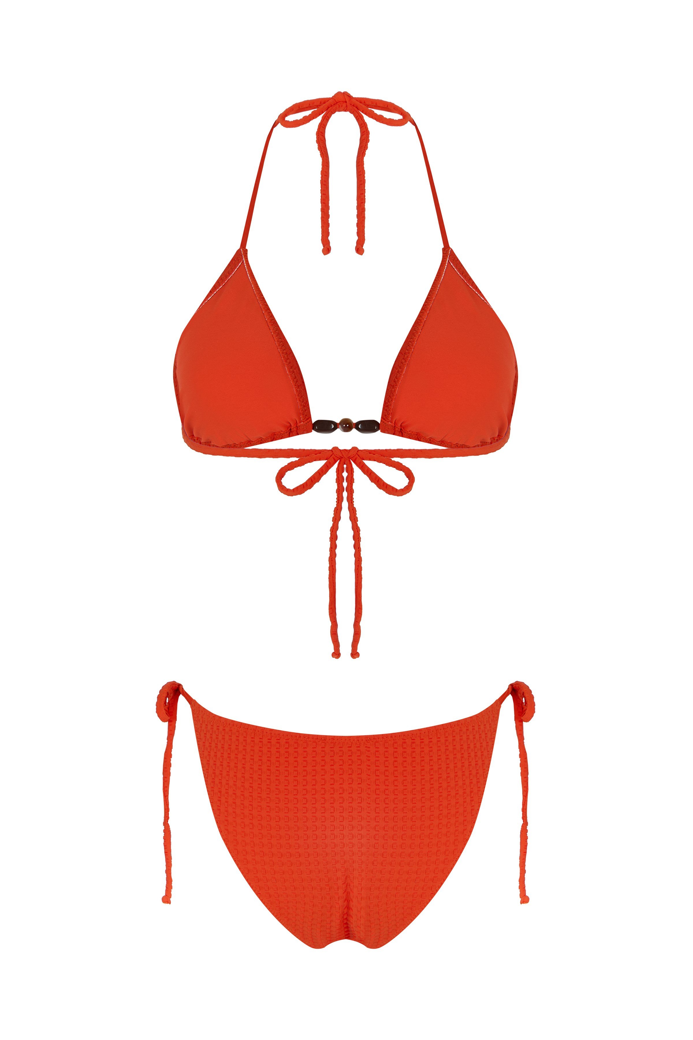 Dokulu Turuncu Üçgen Bikini Takım