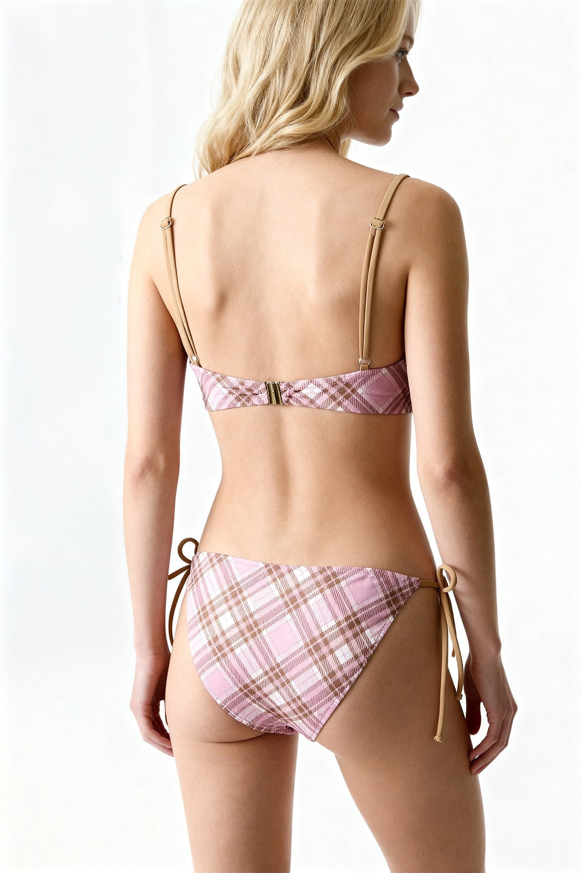 Ekose Baskılı Balenli Bikini Takım