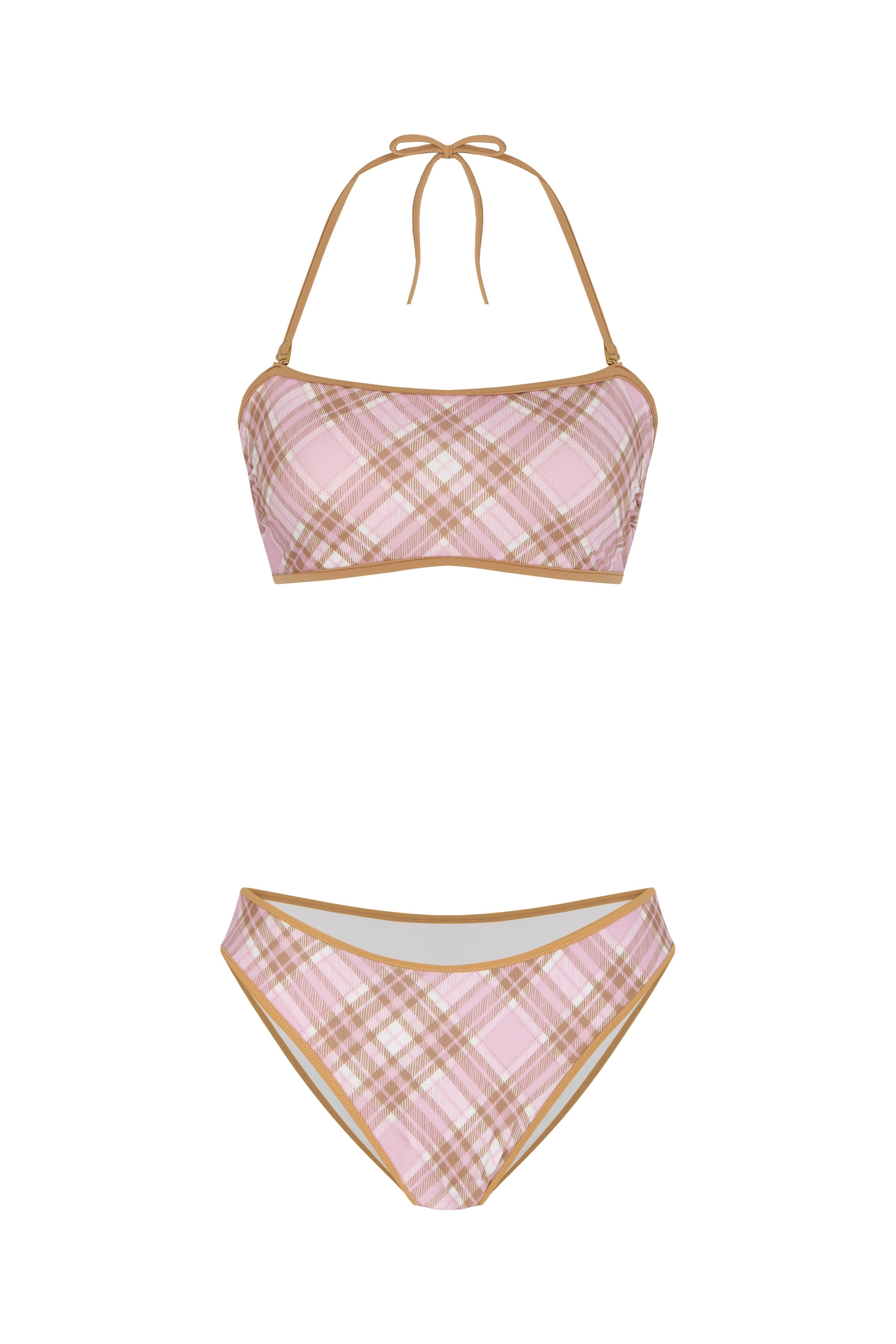 Ekose Baskılı Straplez Bikini Takım