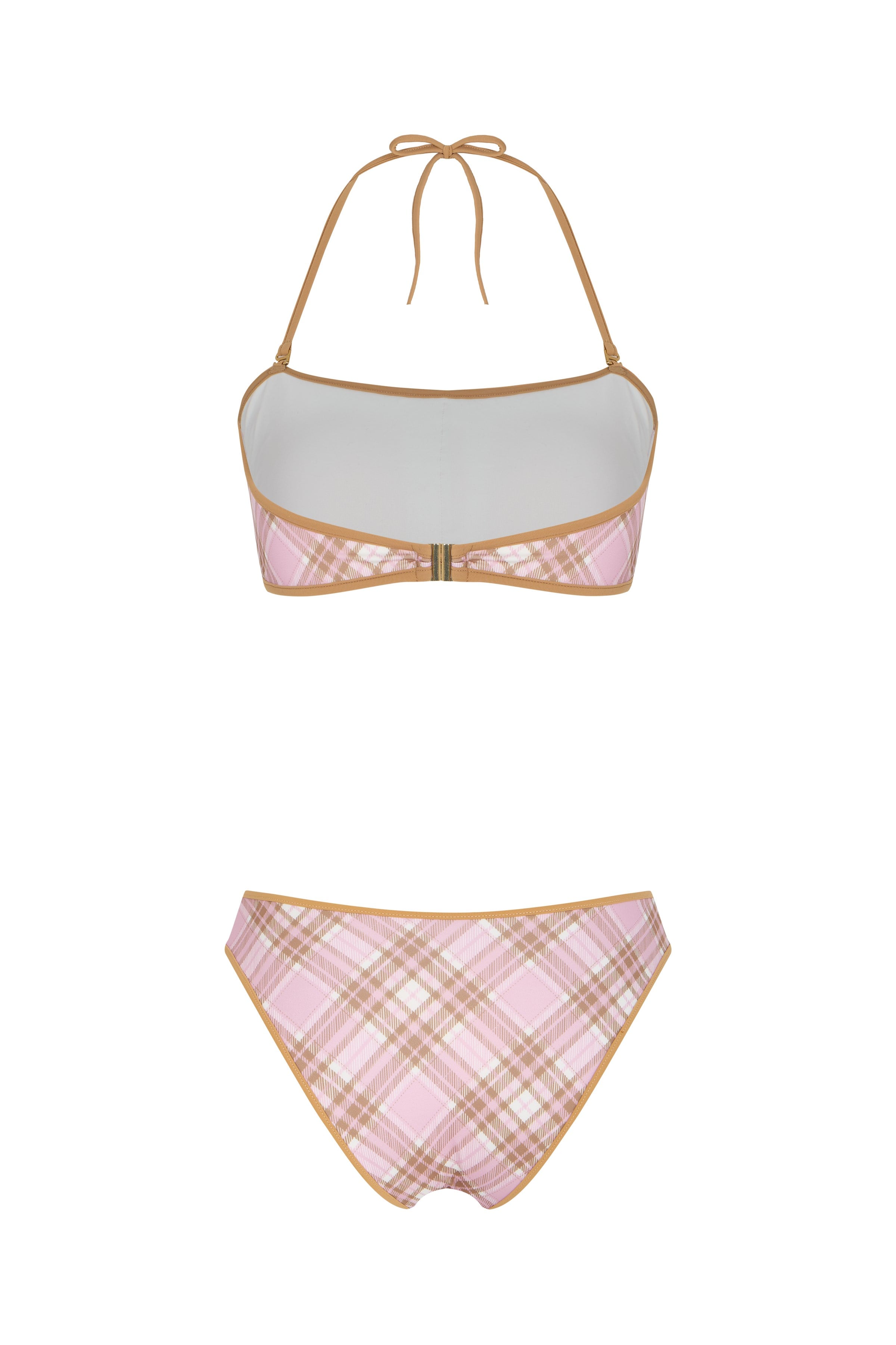 Ekose Baskılı Straplez Bikini Takım