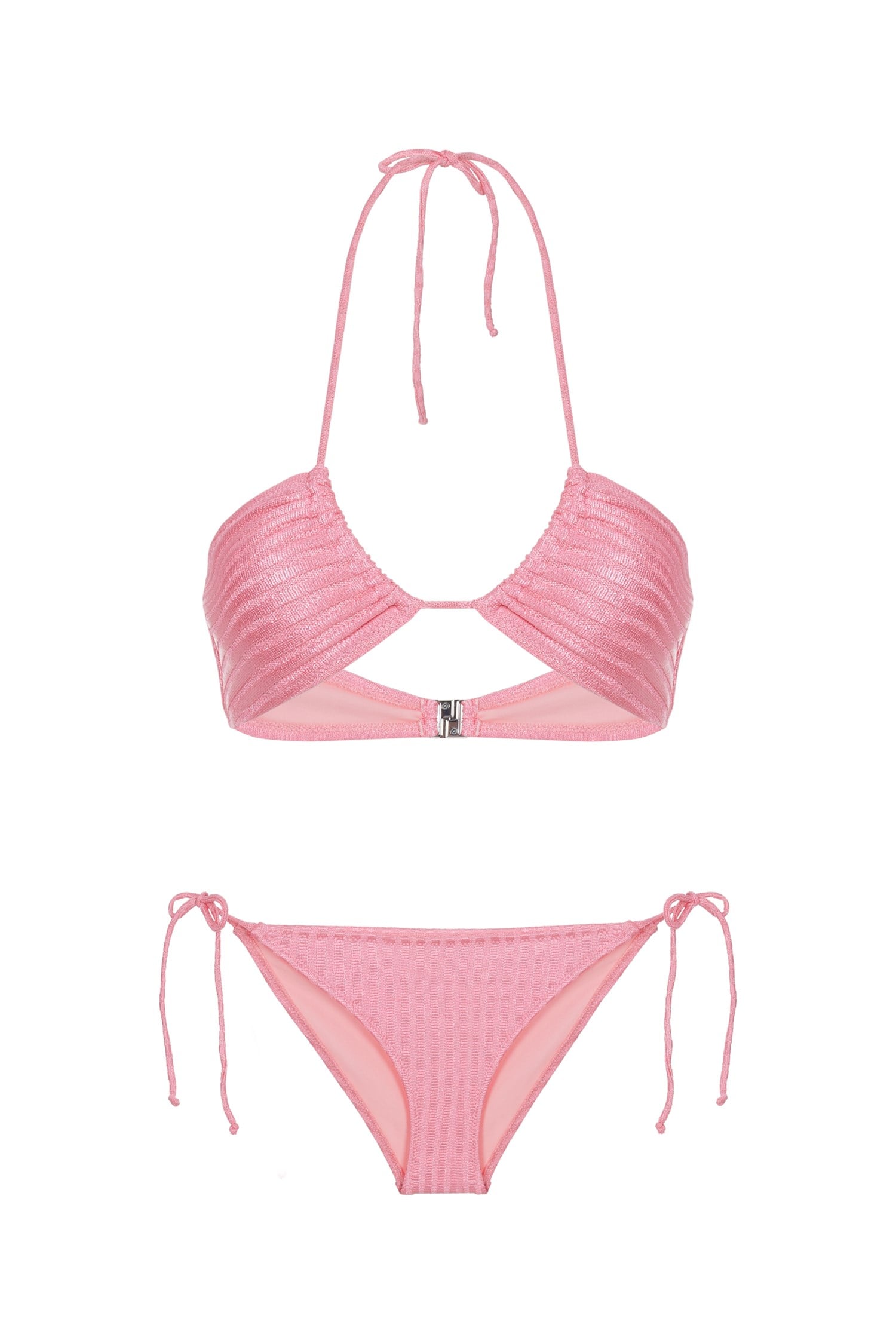 Halter Yaka Merserize Triko Somon Bikini Takım