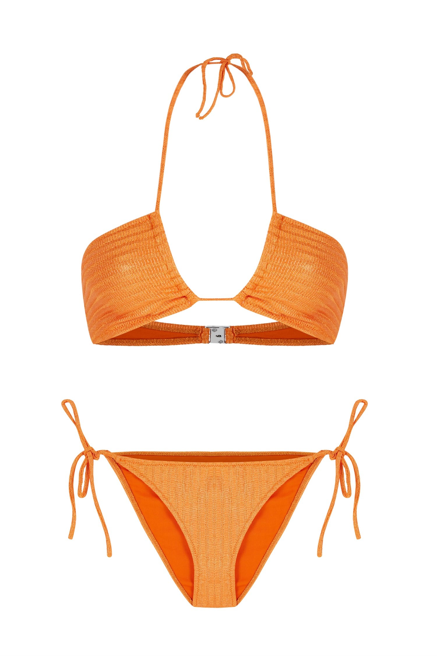 Halter Yaka Merserize Triko Turuncu Bikini Takım