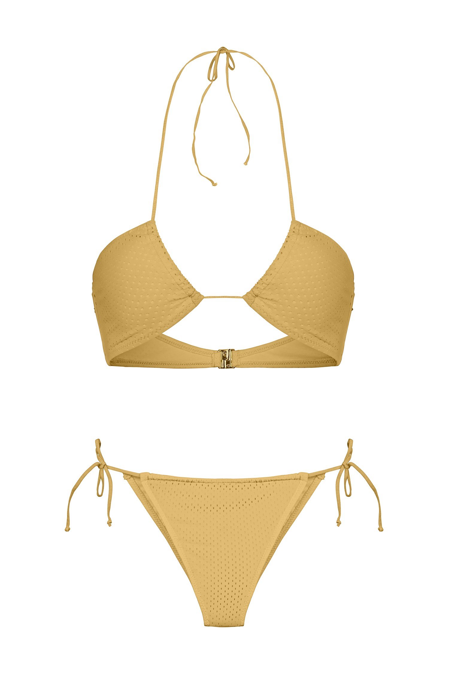 Halter Yaka Sarı File Bikini Takım