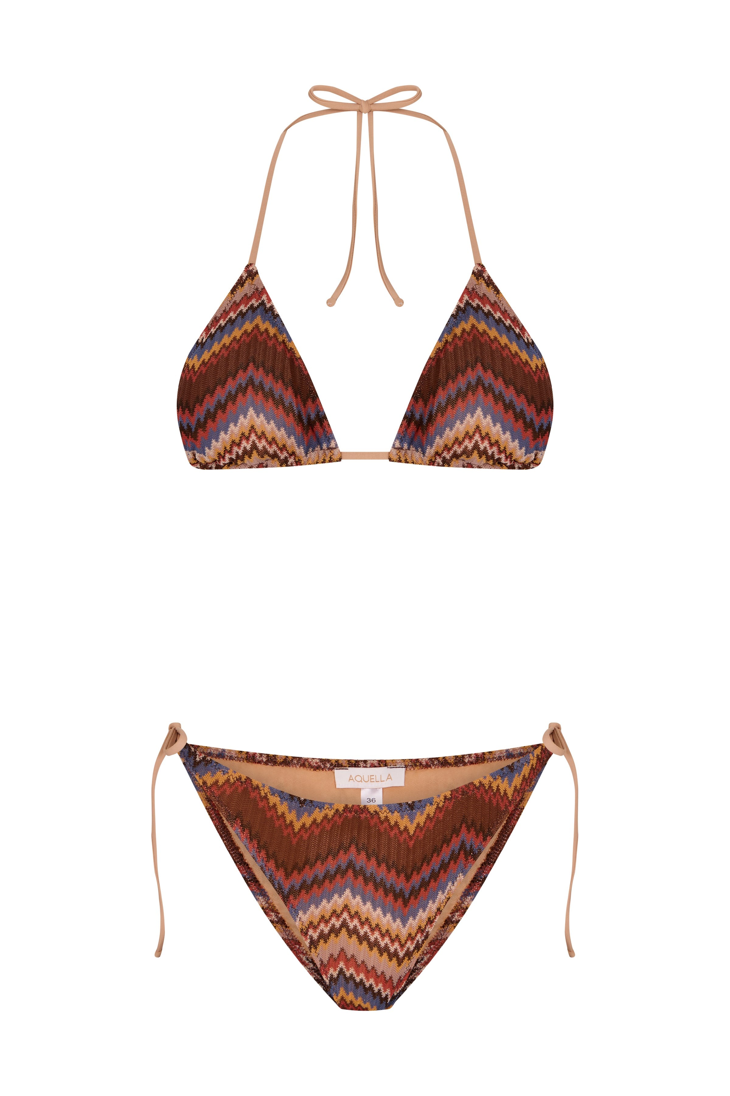 Kendinden Desenli Triko Üçgen Bikini Takım