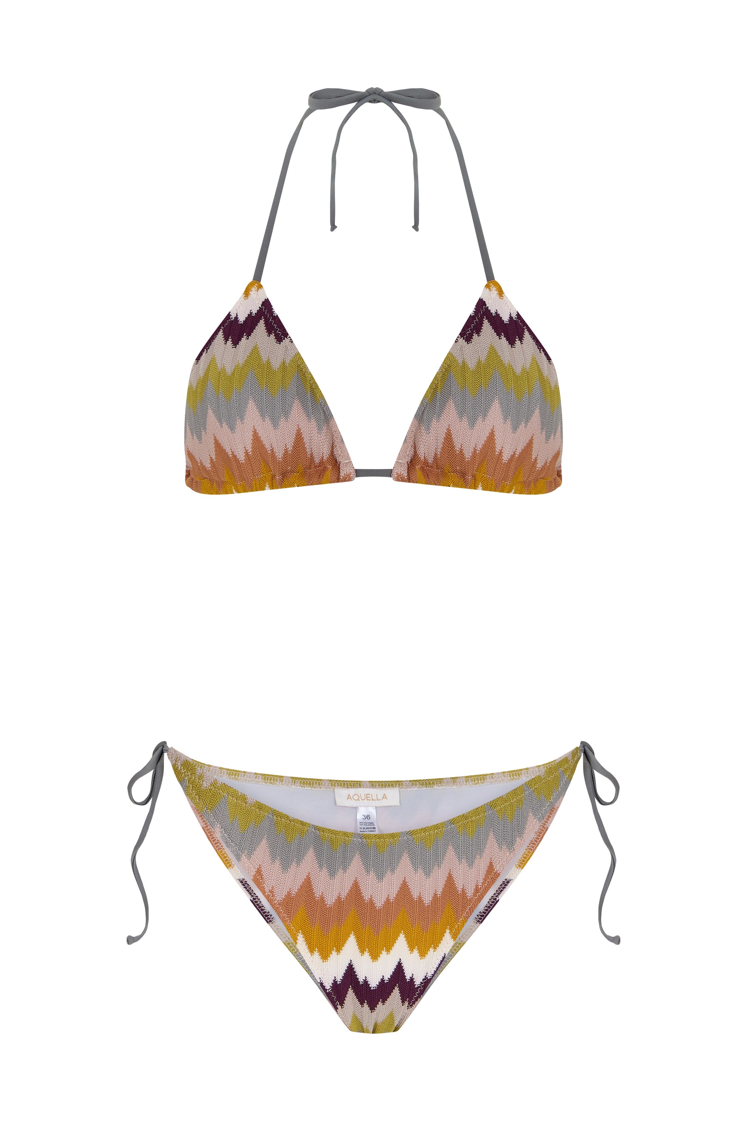 Kendinden Desenli Triko Üçgen Bikini Takım