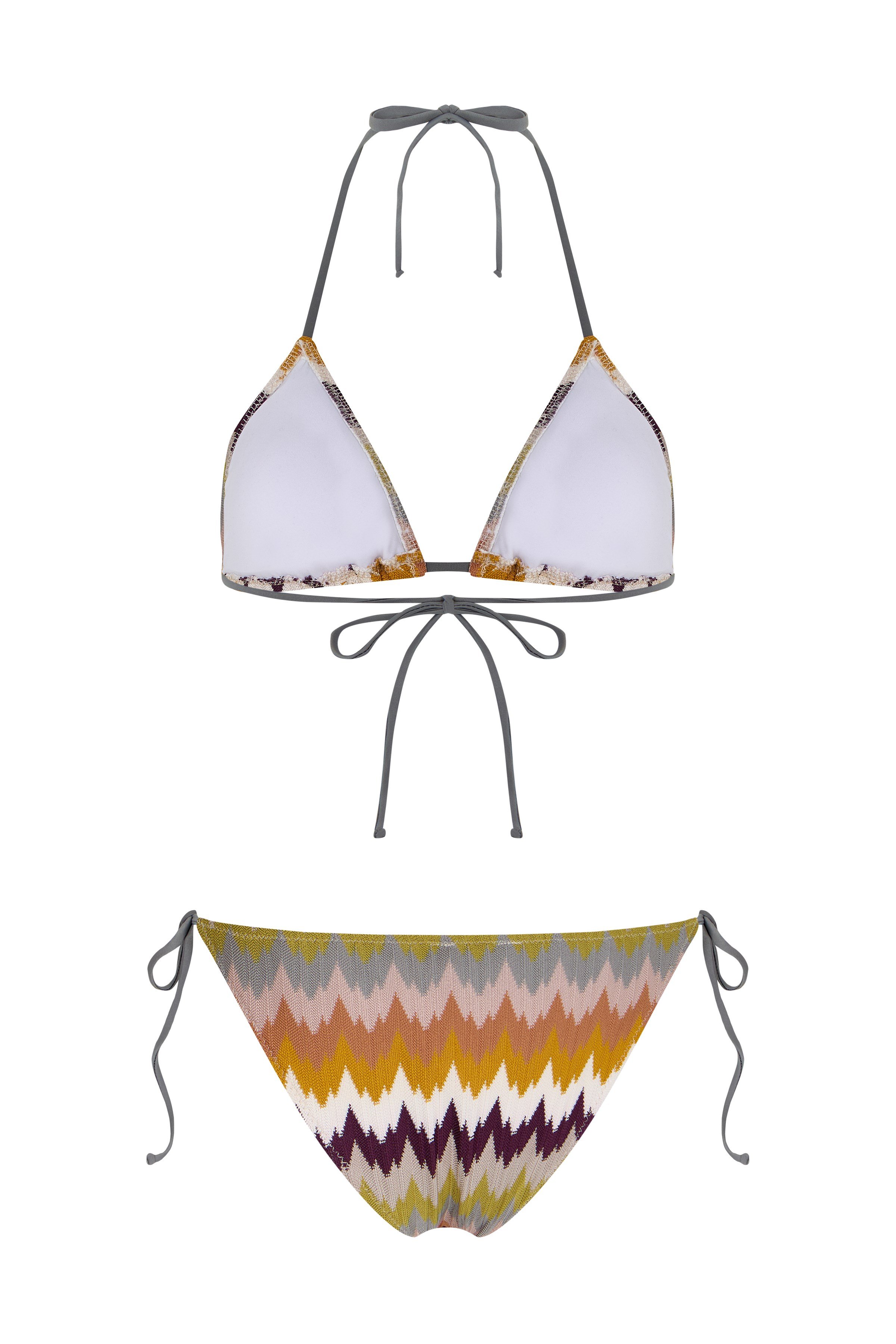 Kendinden Desenli Triko Üçgen Bikini Takım
