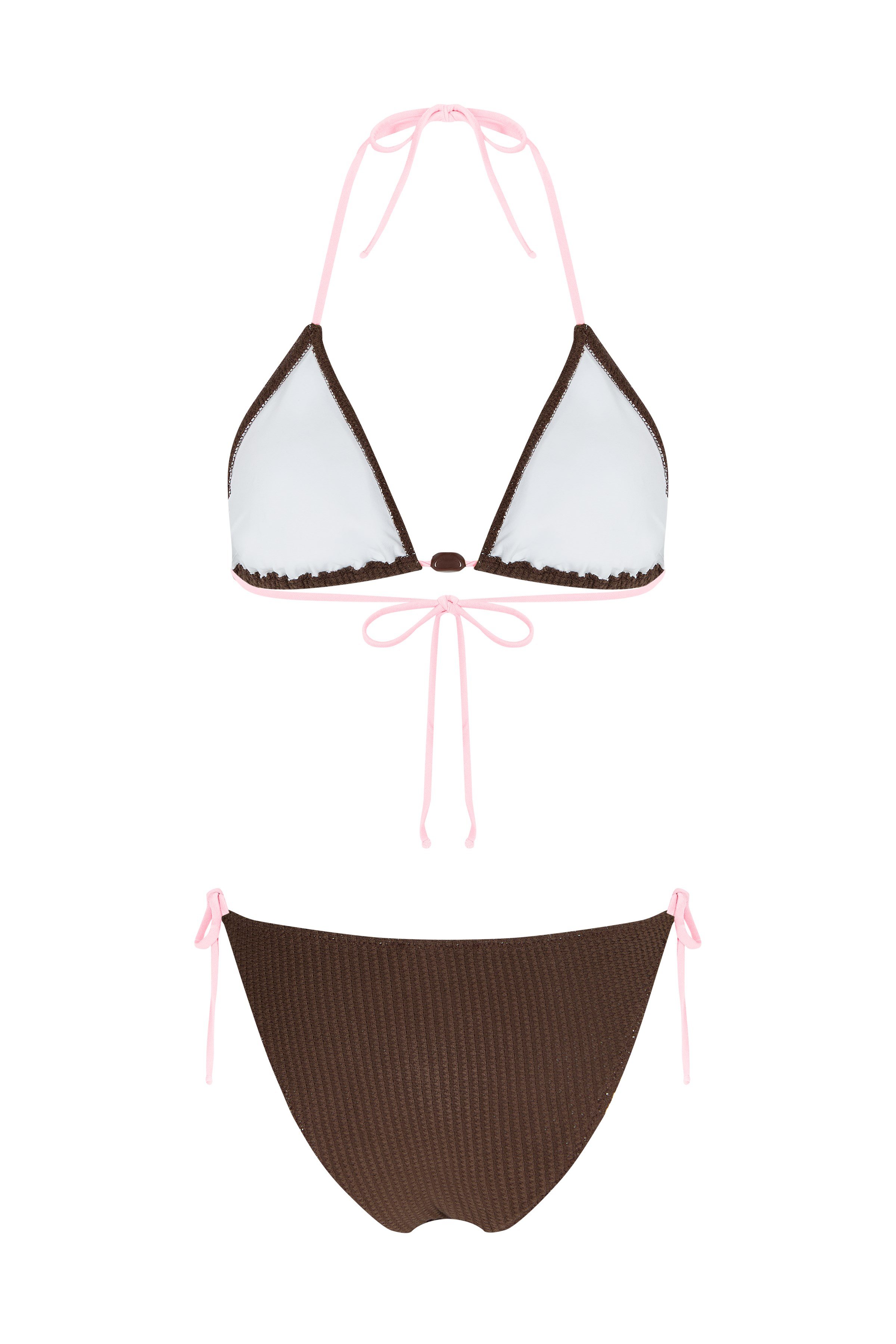 Kroşe Kahve Triko Üçgen Bikini Takım
