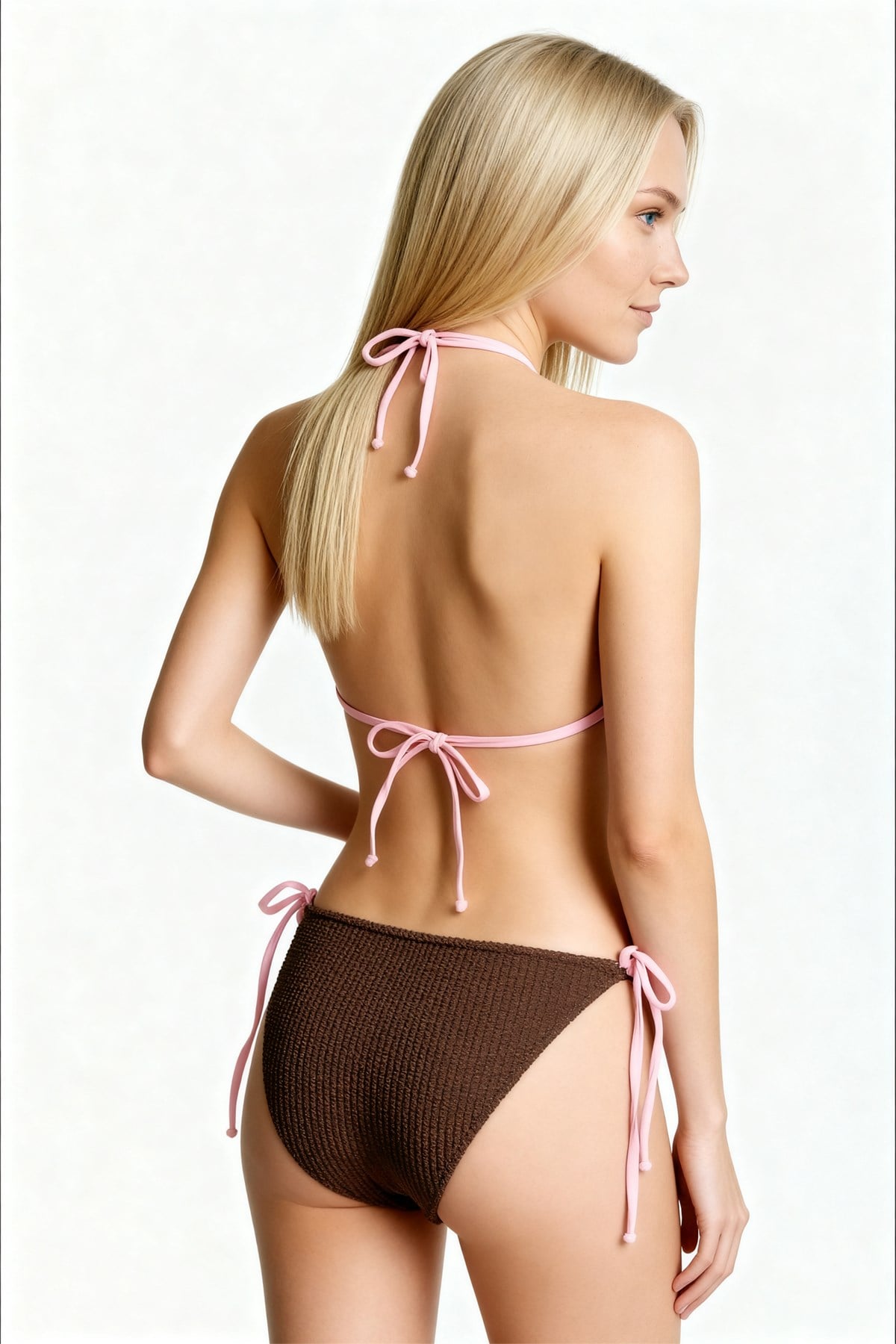 Kroşe Kahve Triko Üçgen Bikini Takım