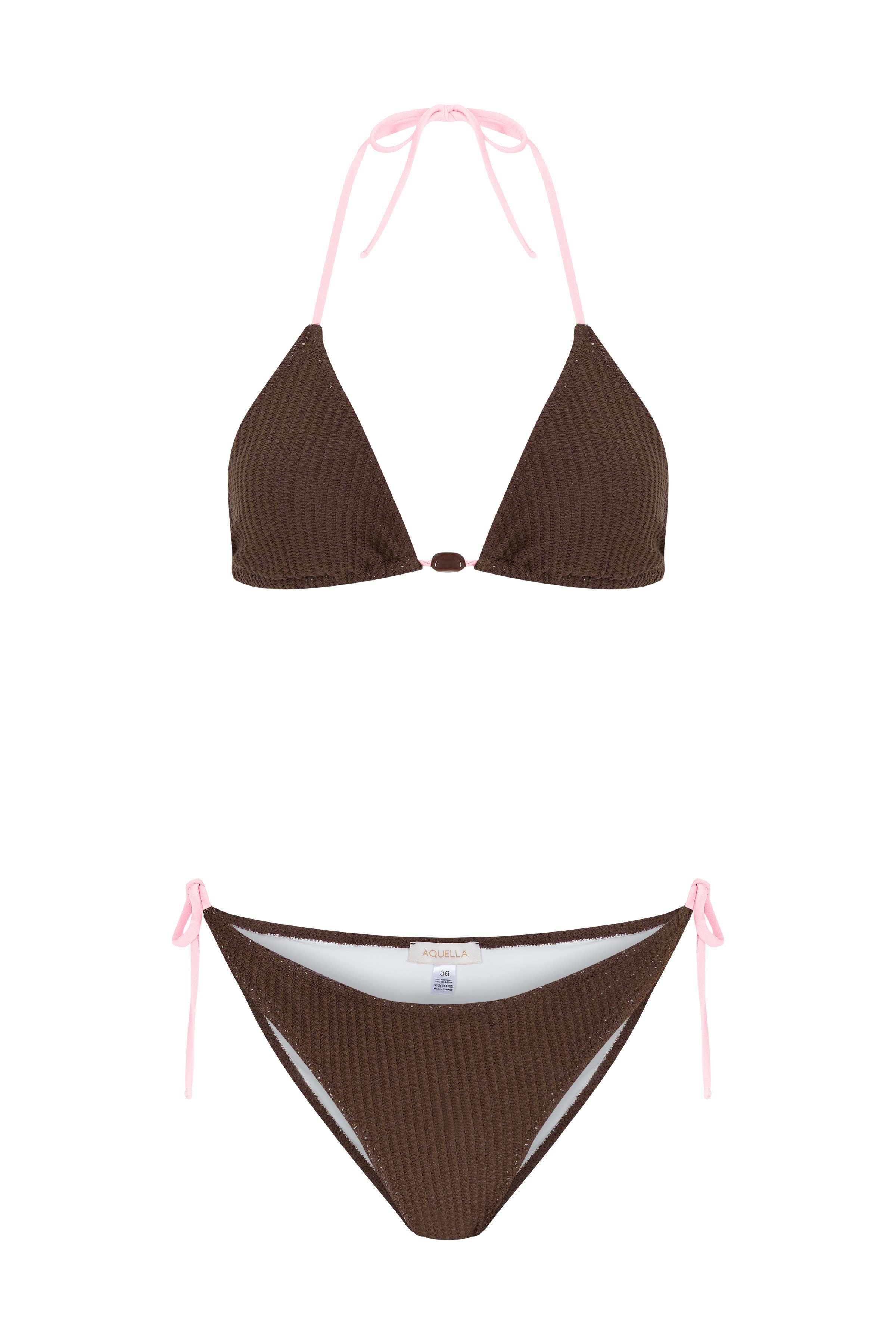 Kroşe Kahve Triko Üçgen Bikini Takım